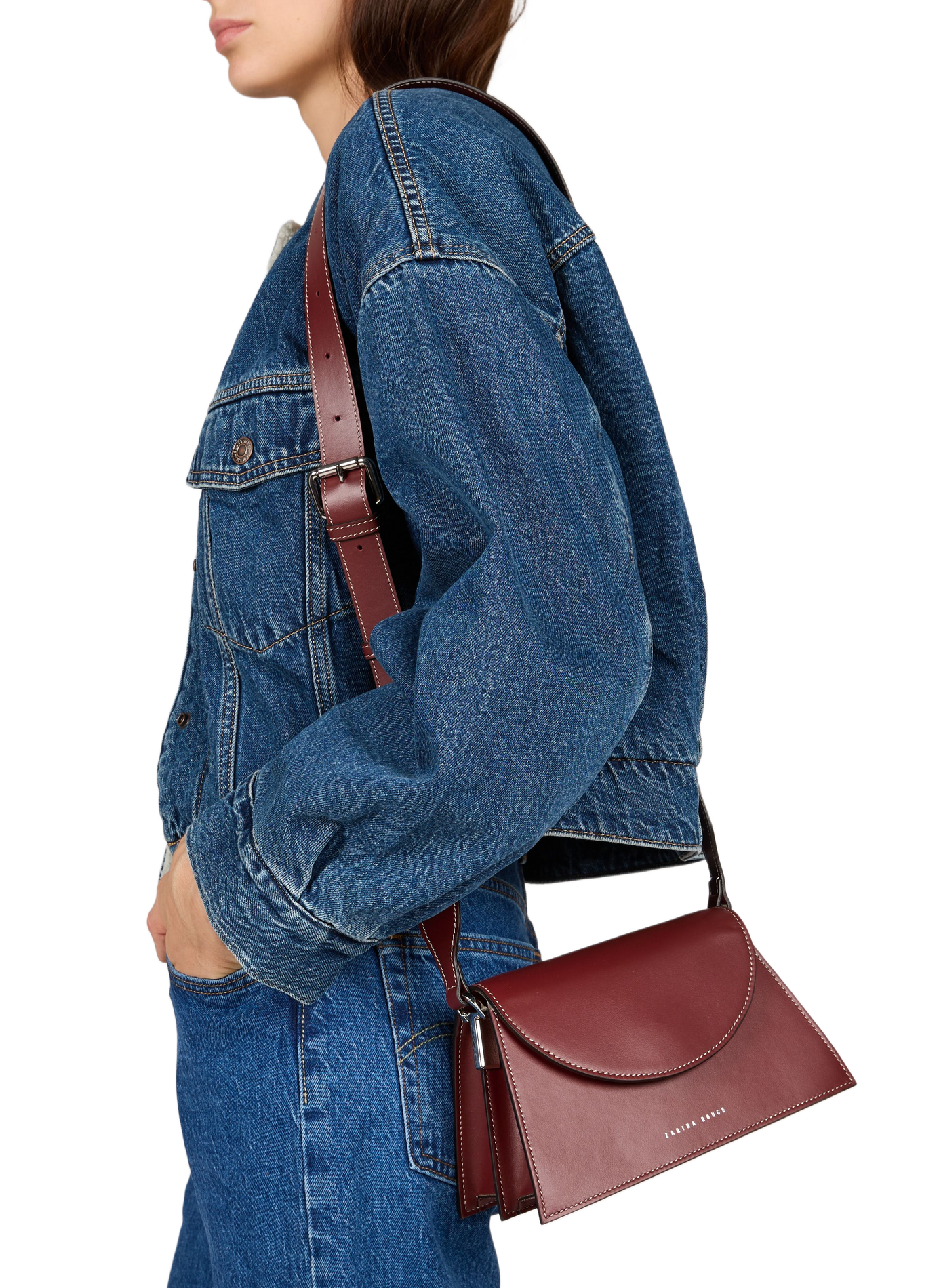 Adjustable leather shoulder bag ZARINA ROUGE Red