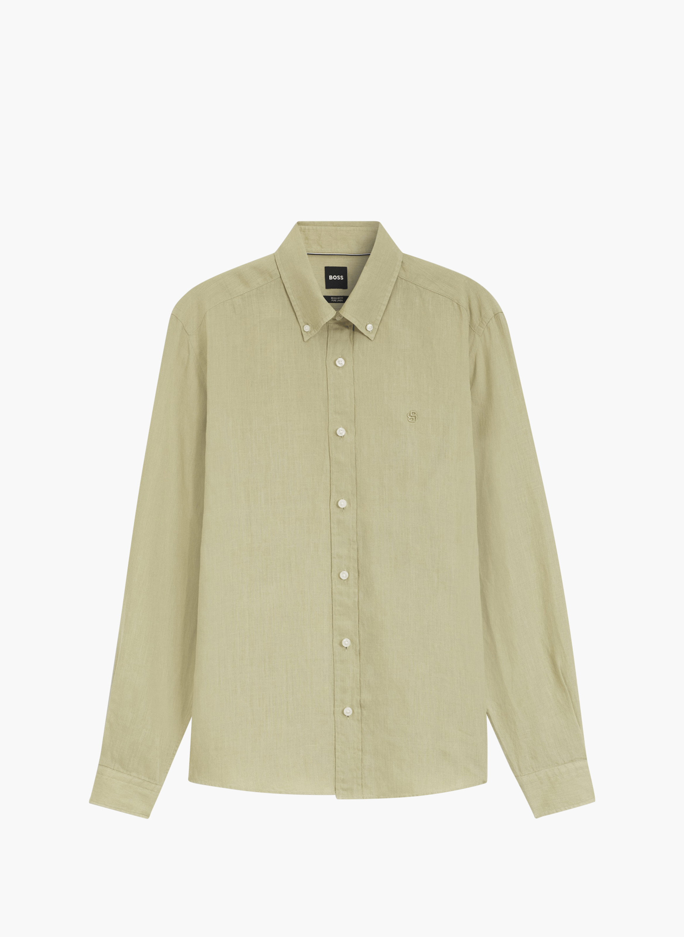 Chemise en lin col classique BOSS Kaki
