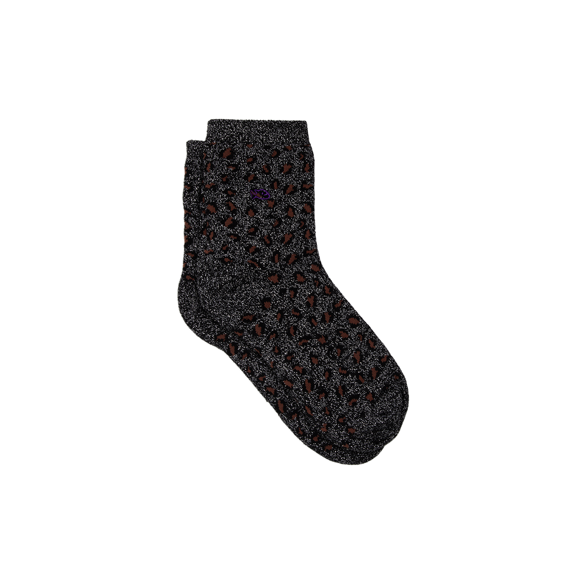 Chaussettes en coton peigné léopard  Noir et argent