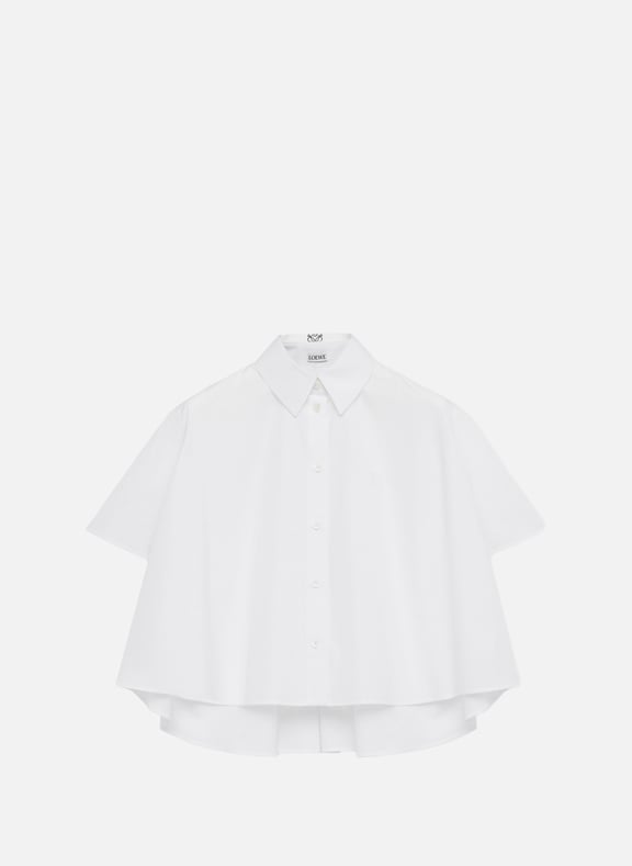 Chemise trapèze manches courtes en coton mélangé Blanc by LOEWE LOEWE Chemise trapèze manches courtes en coton mélangé Blanc
