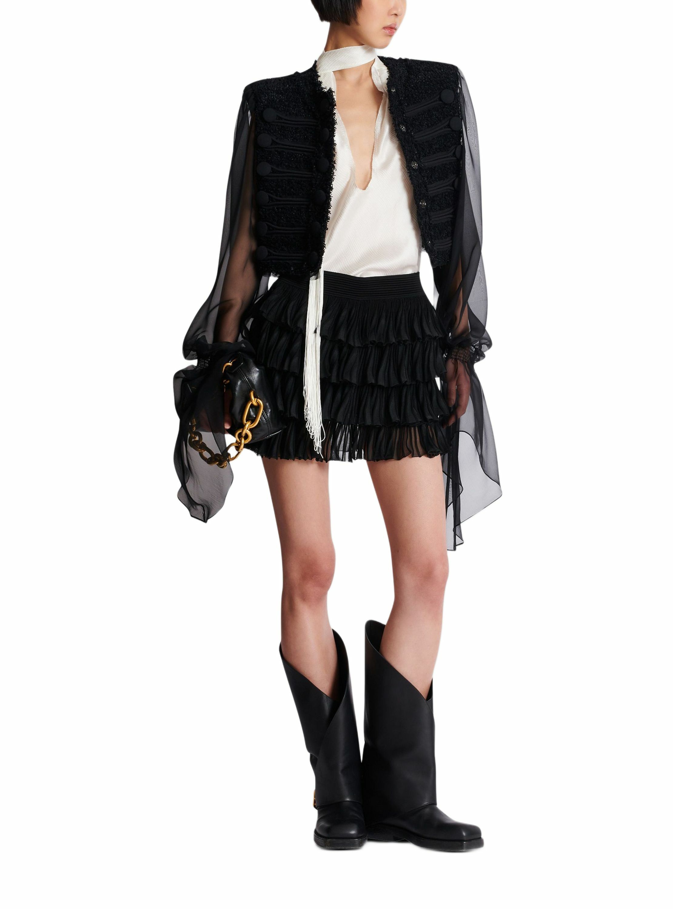 Top dos-nu en satin à franges BALMAIN Blanc