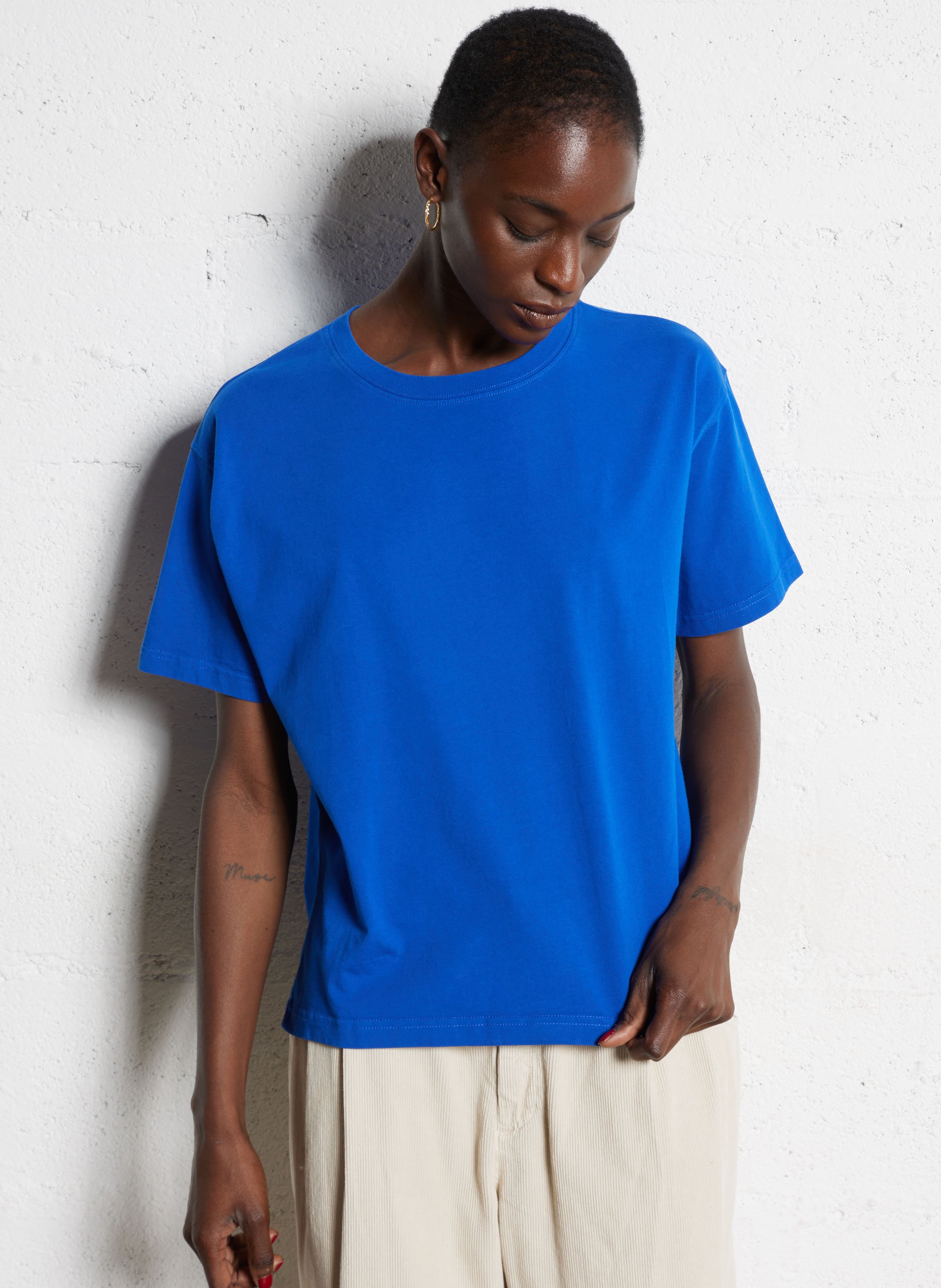 Tee-shirt ample col rond en coton fizvalley AMERICAN VINTAGE Bleu