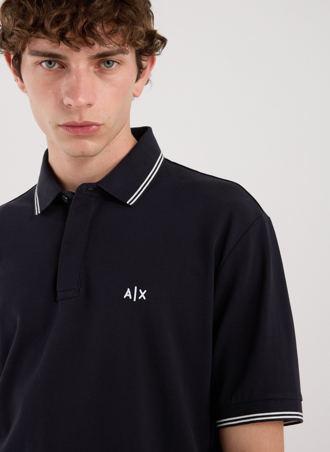 Short-sleeved polo in blended cotton Blue