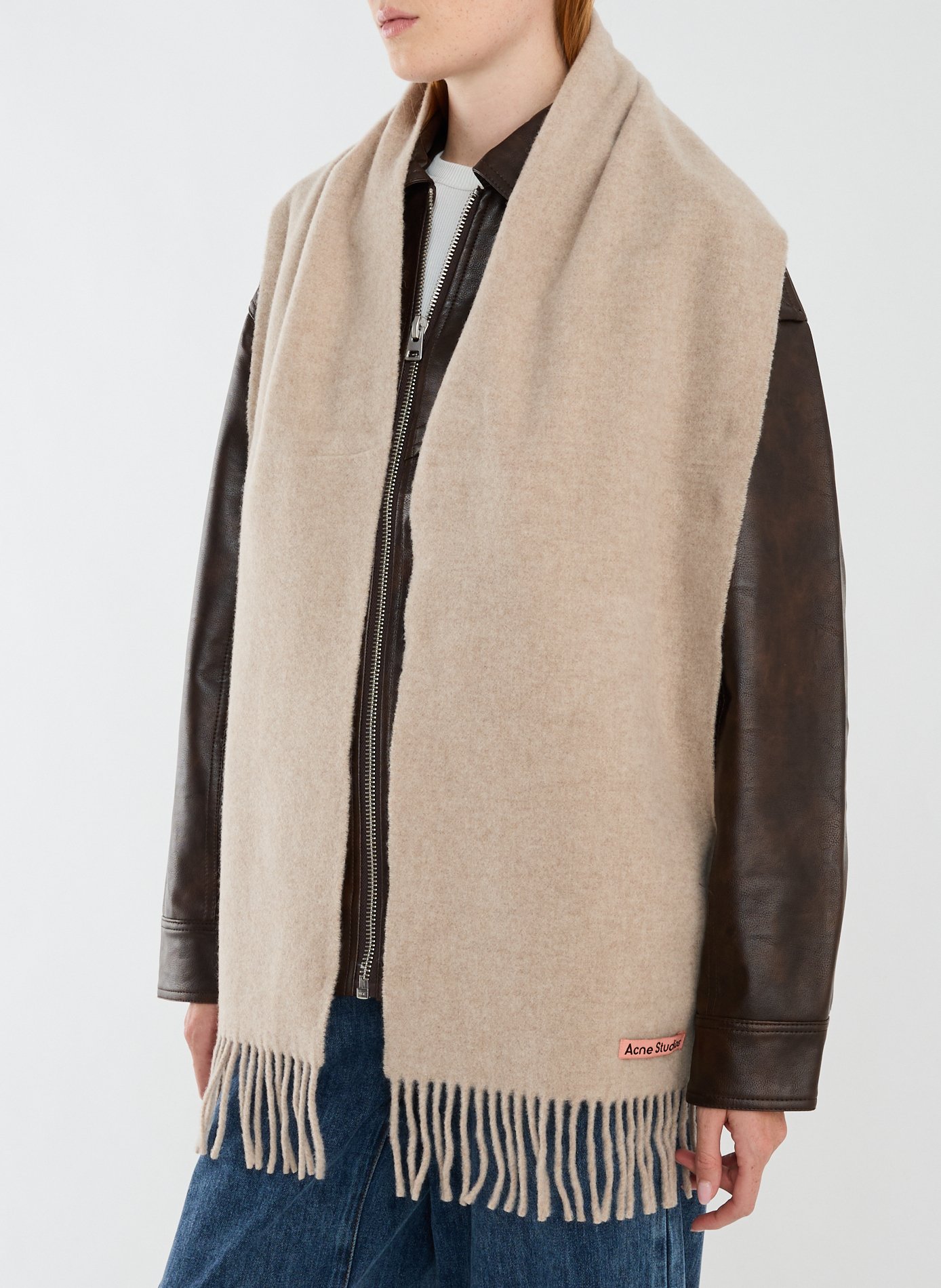 Echarpe à franges en laine ACNE STUDIOS Beige