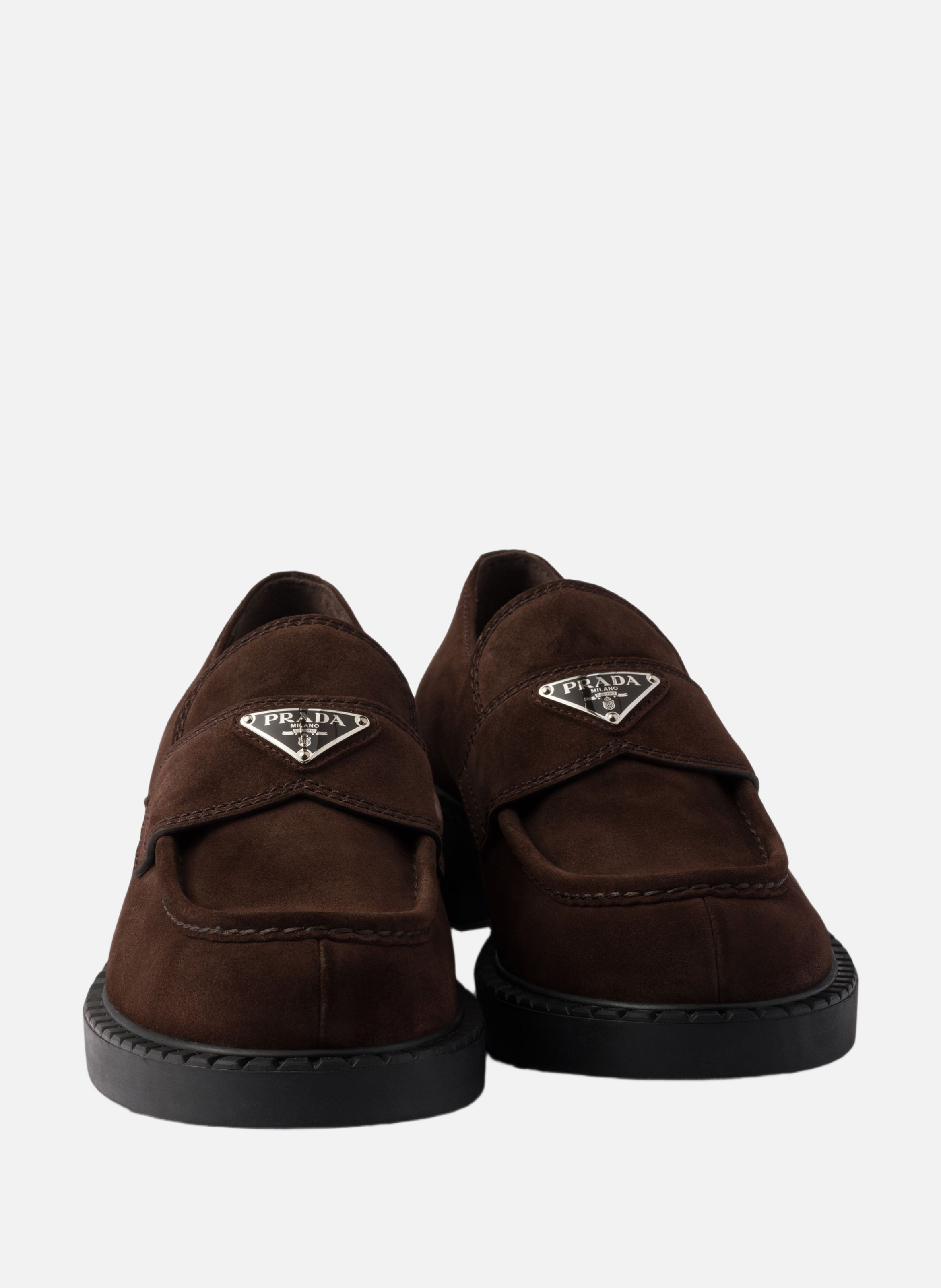 Mocassins en veau velours chocolat PRADA Marron