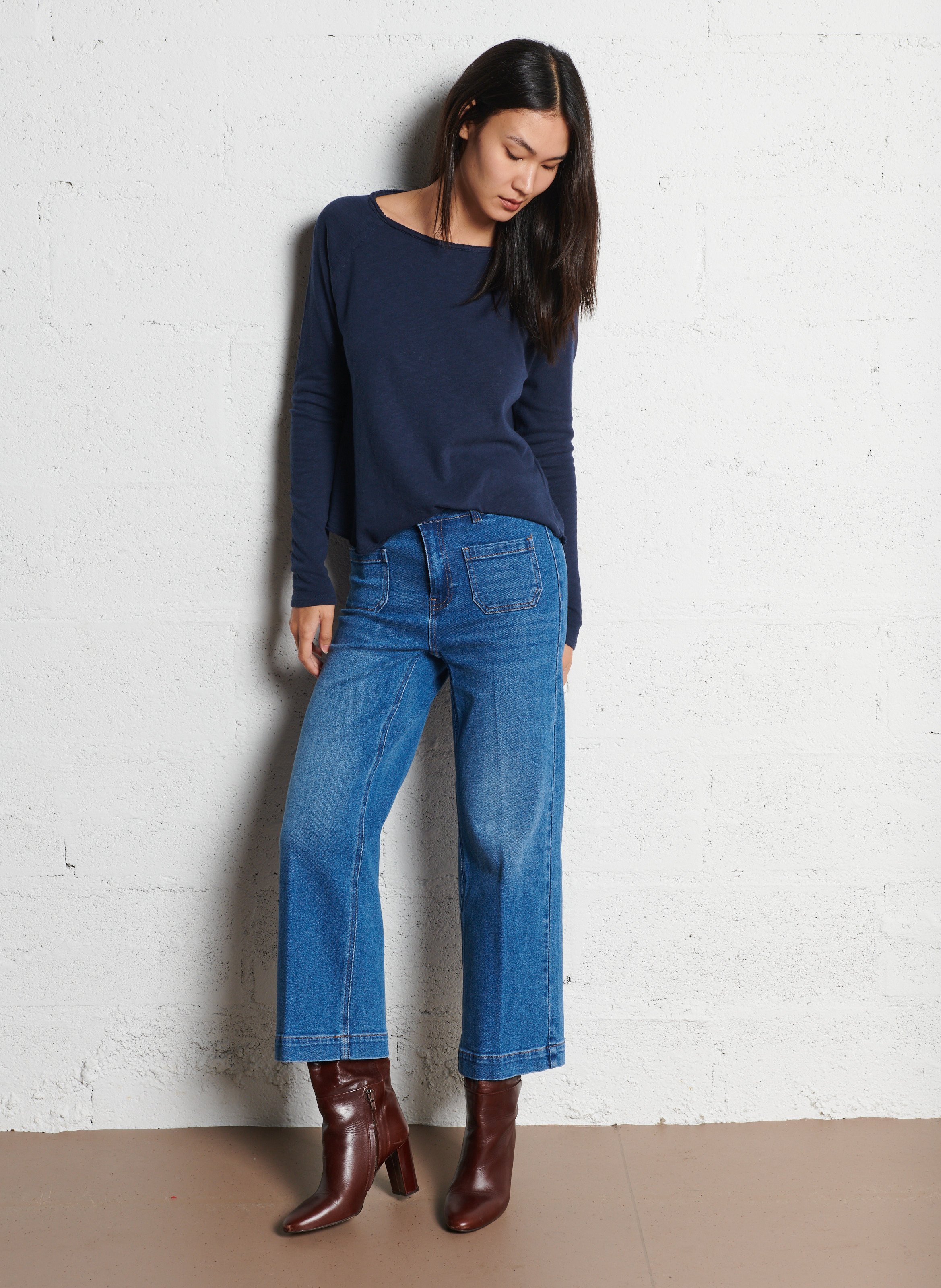 Tee-shirt à col bateau en coton sonoma AMERICAN VINTAGE Bleu