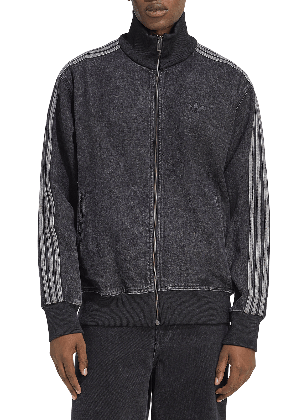 Blouson denim col montant en coton ADIDAS Noir