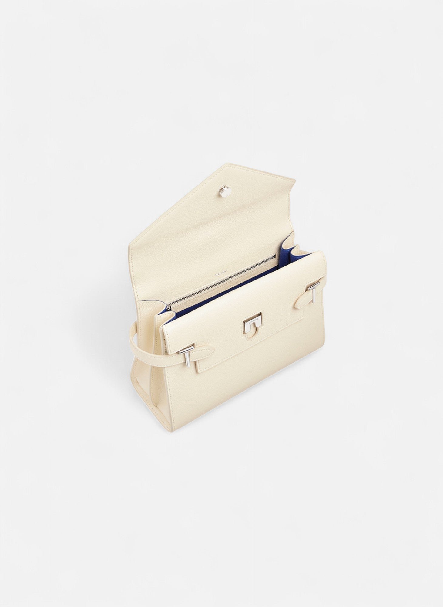 Sac à main double rabat moyen modèle emilie en cuir grainé LE TANNEUR Blanc