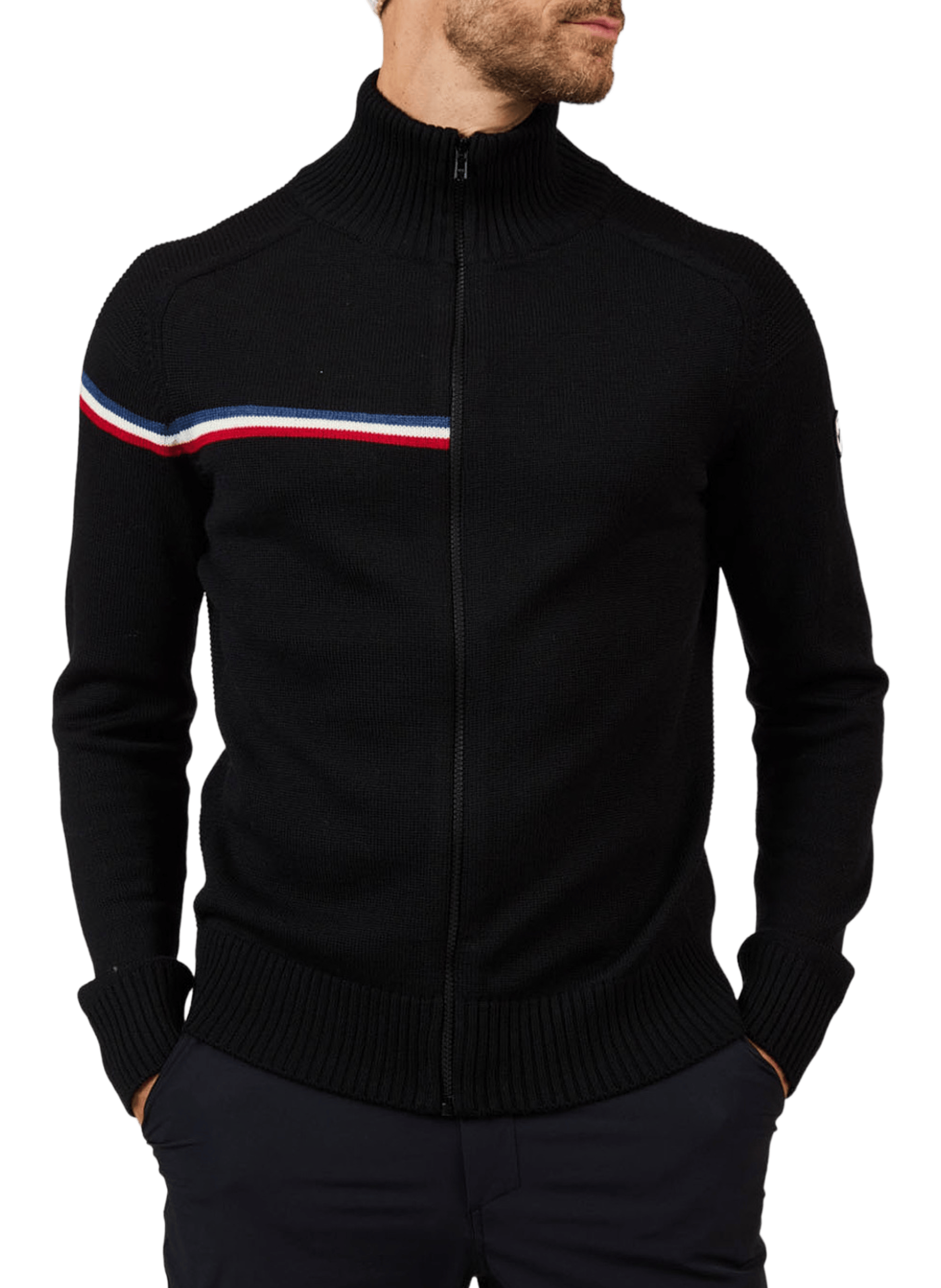 Sweat zippé à col montant en laine mérinos ROSSIGNOL Noir