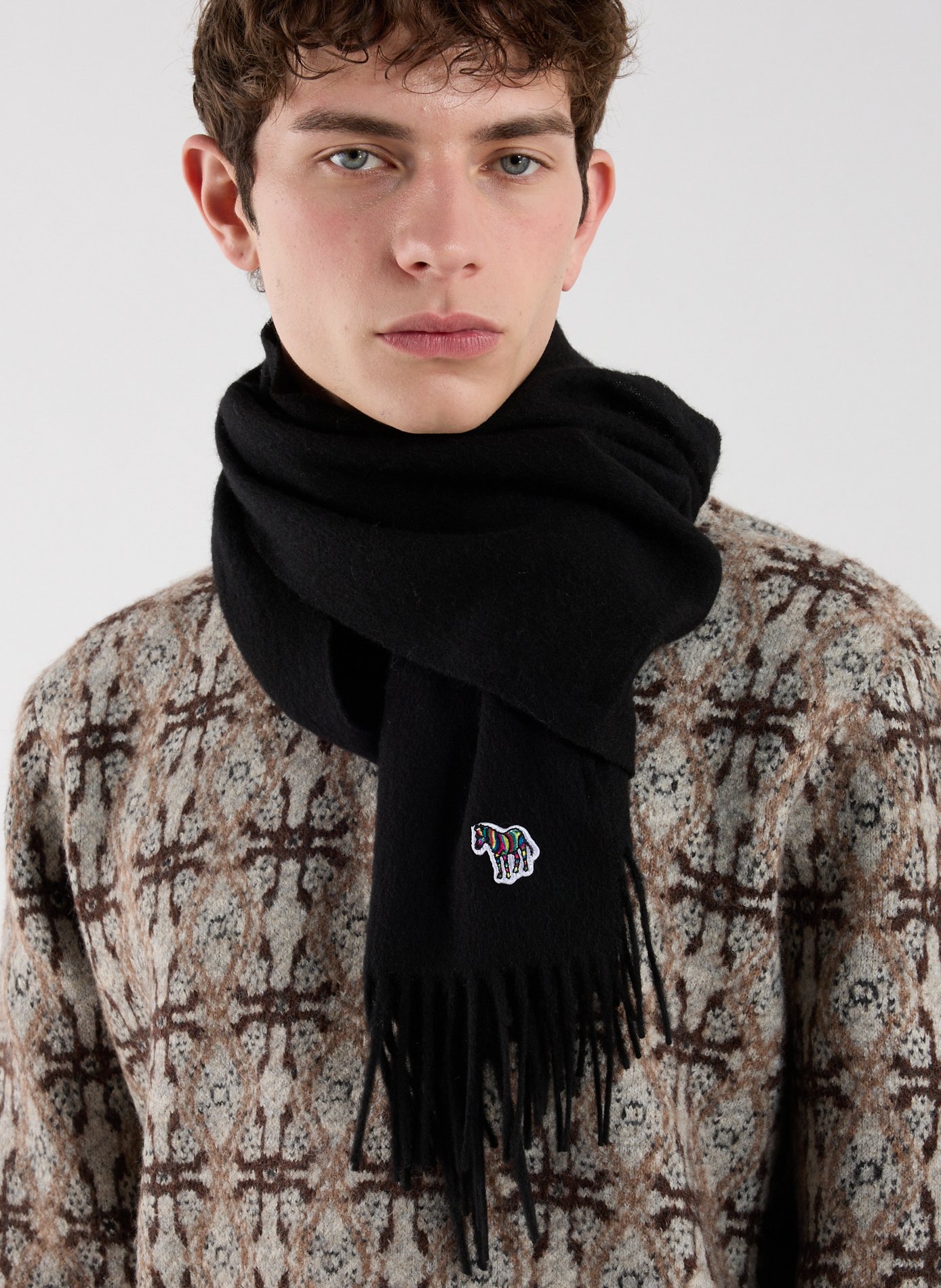 Virgin wool fringed scarf PAUL SMITH Black