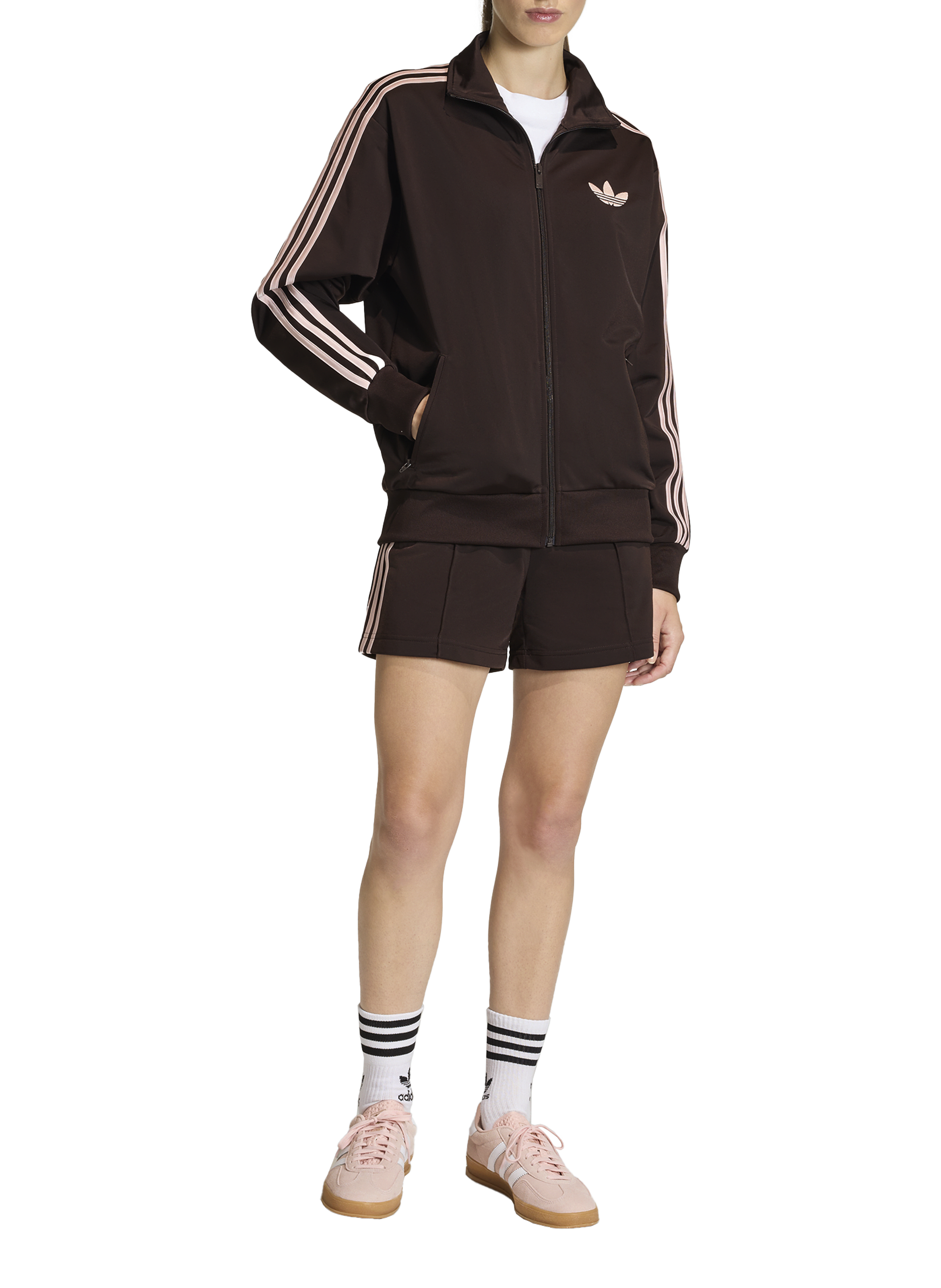 Zip-up track jacket with logo ADIDAS Brown