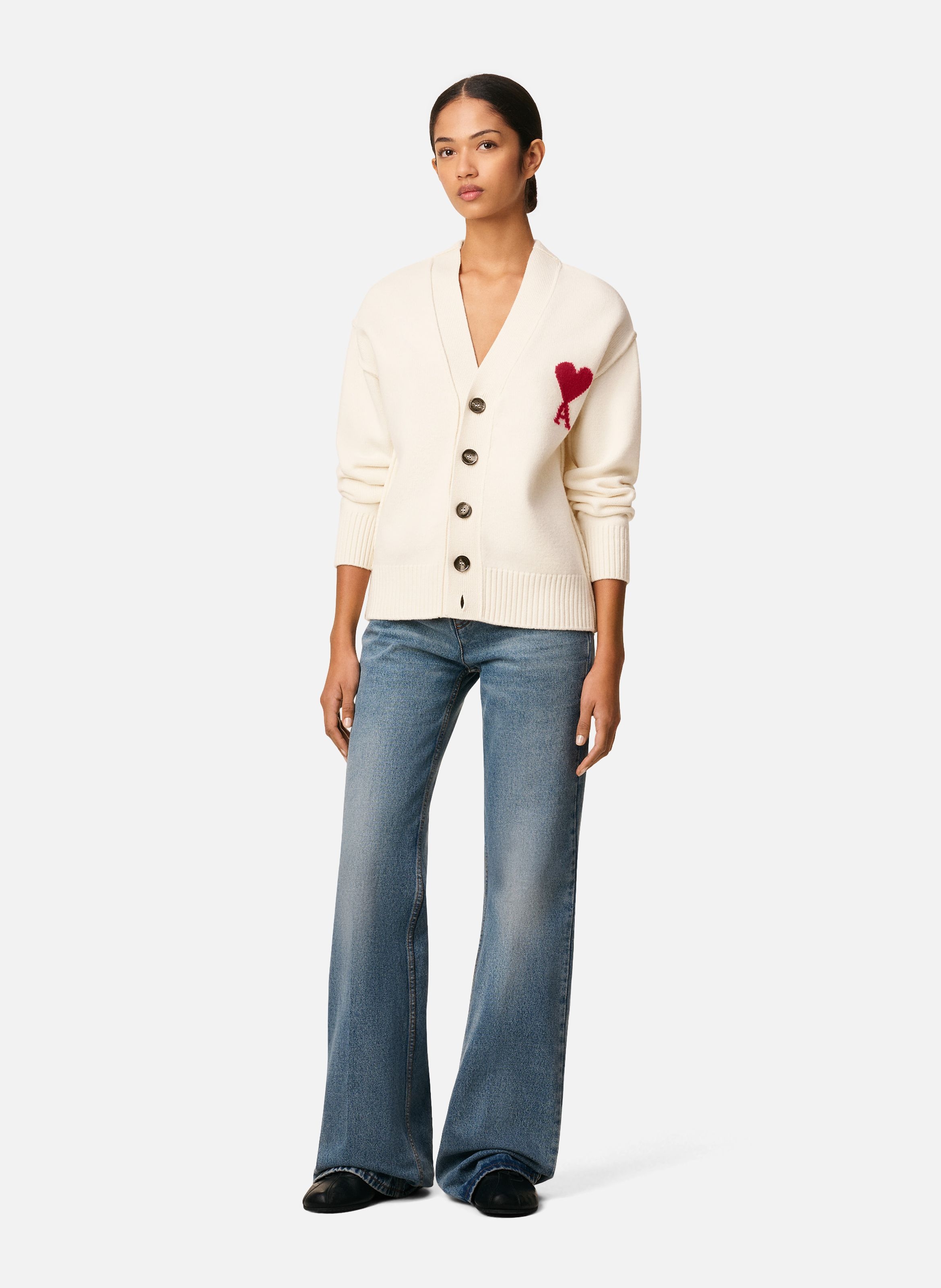 Cardigan ami de coeur en laine unisexe AMI PARIS Blanc