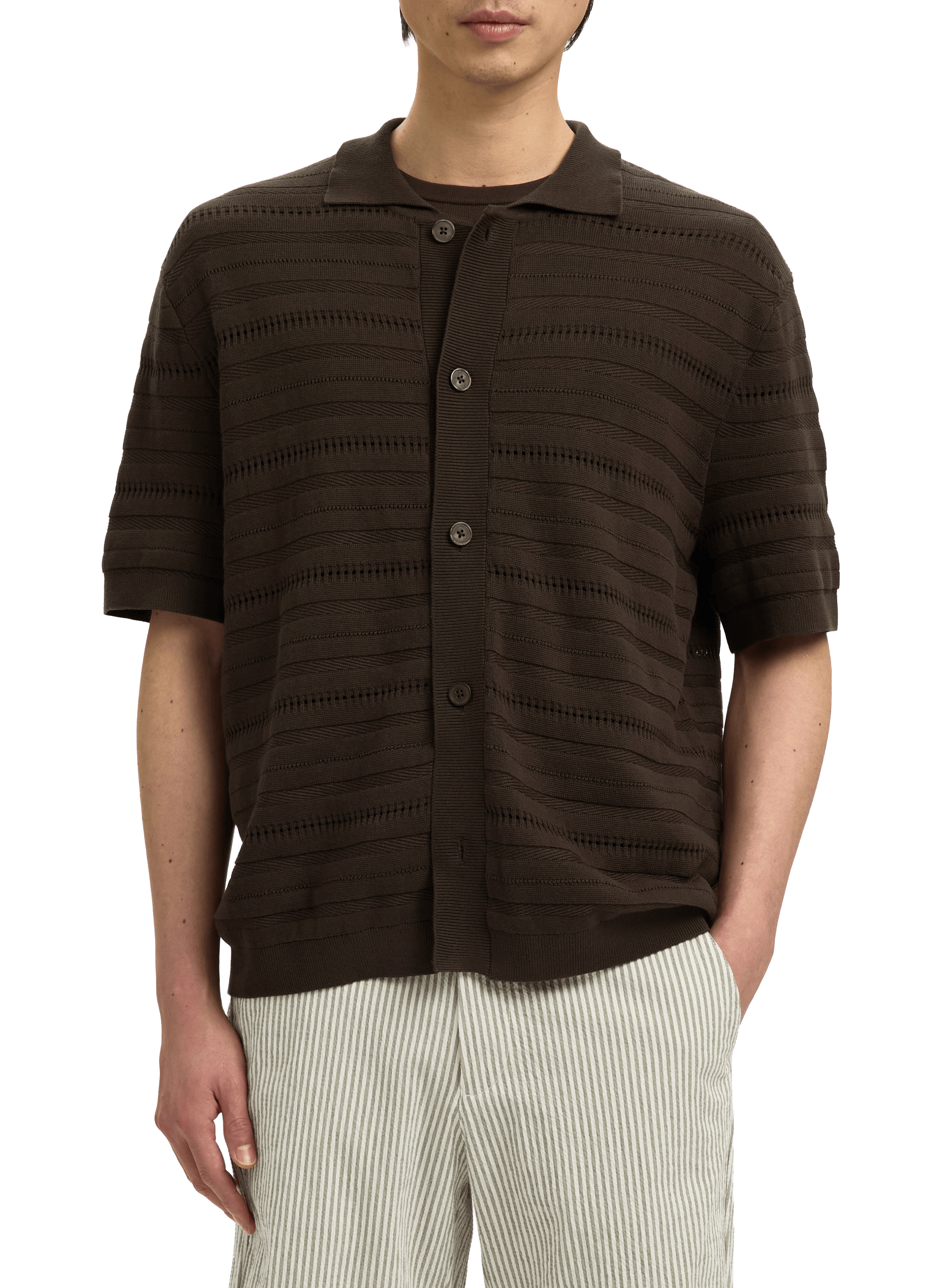 Short-sleeved cotton knit polo SELECTED Brown