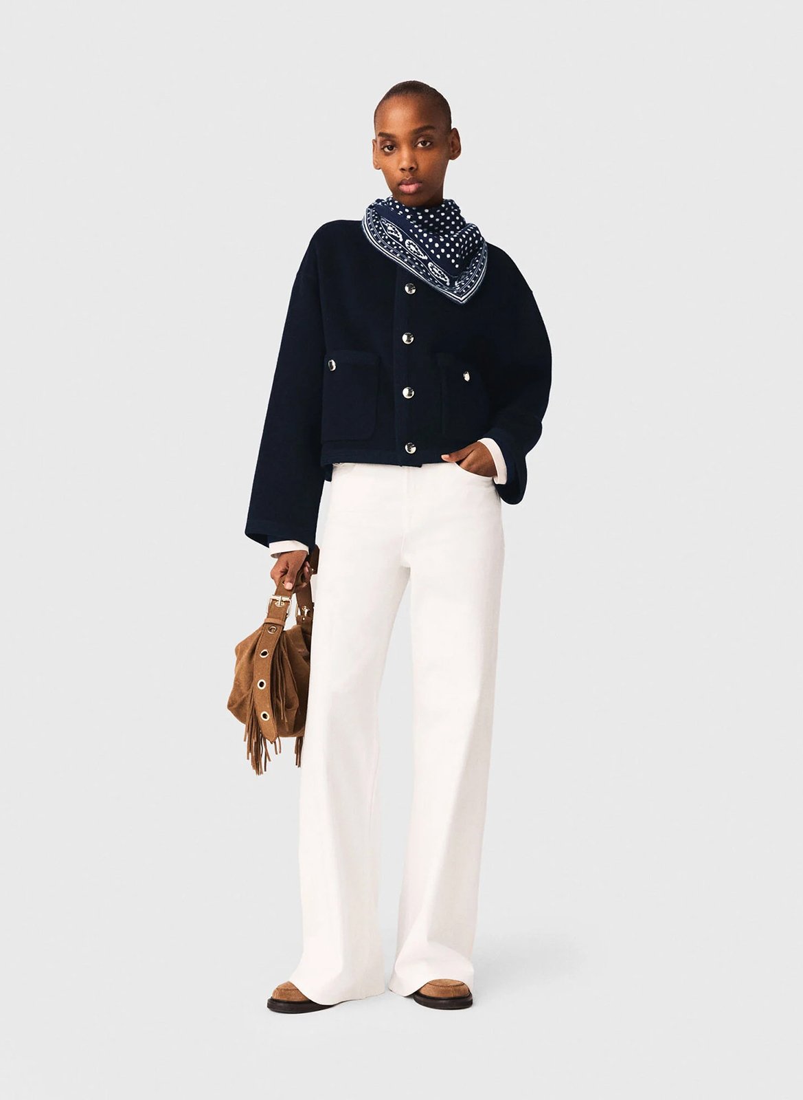 Veste ample boutonnée en laine mélangée MAJE Bleu