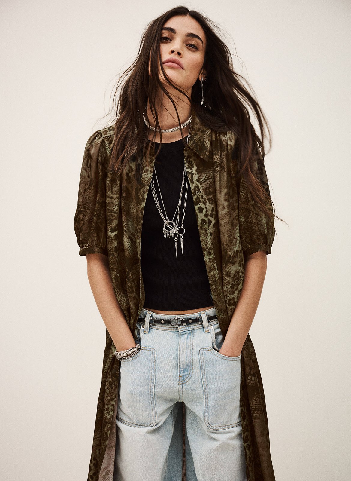 Robe longue col classique imprimée corma BA&SH Kaki