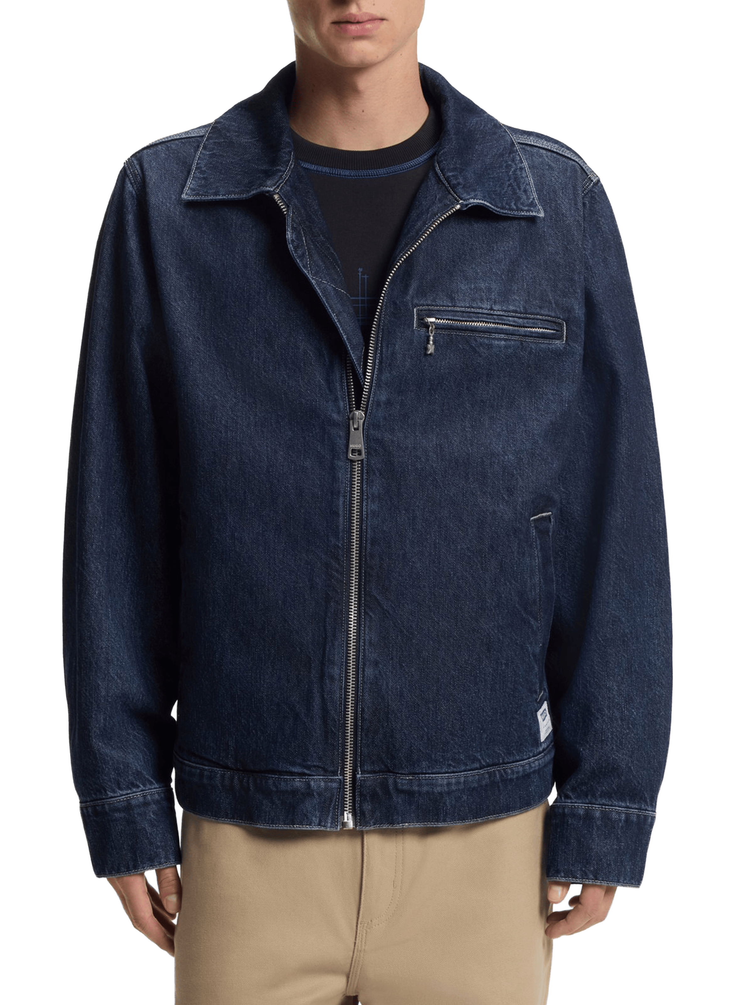 Zip-up cotton denim jacket HUGO BLUE Blue