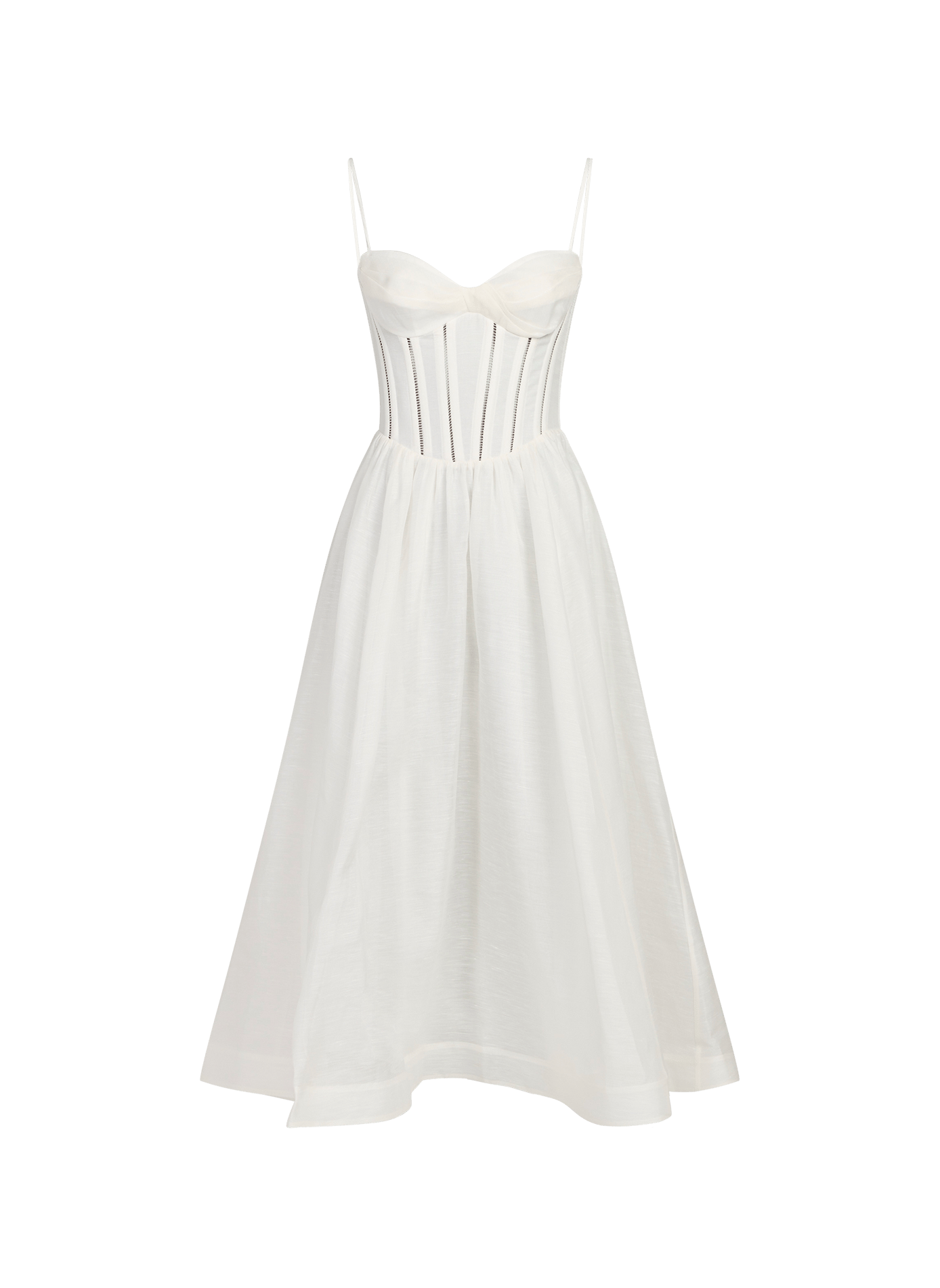 Robe midi évasée en lin et soie ZIMMERMANN Blanc