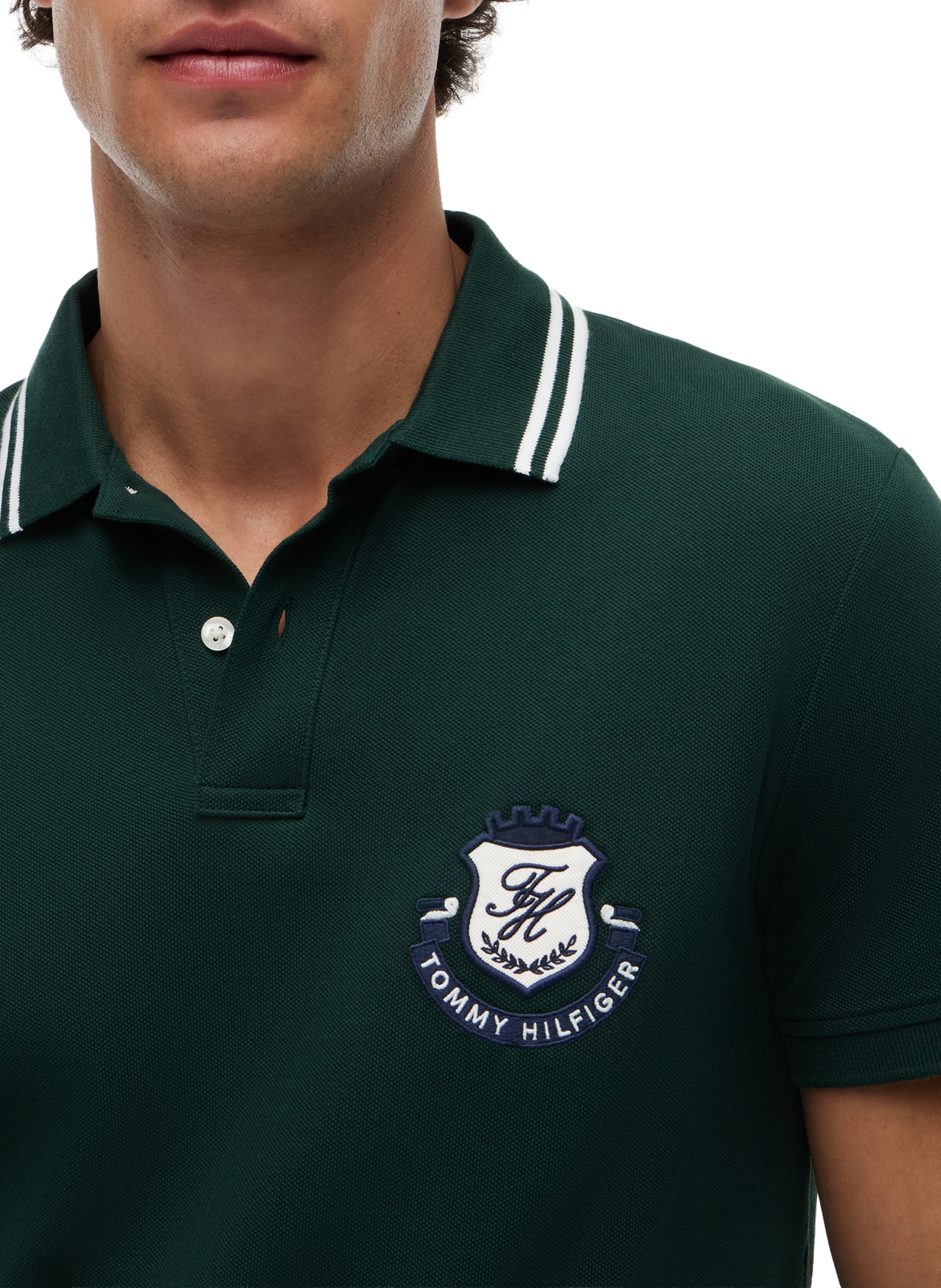 Polo droit à logo en coton mélangé TOMMY HILFIGER Vert