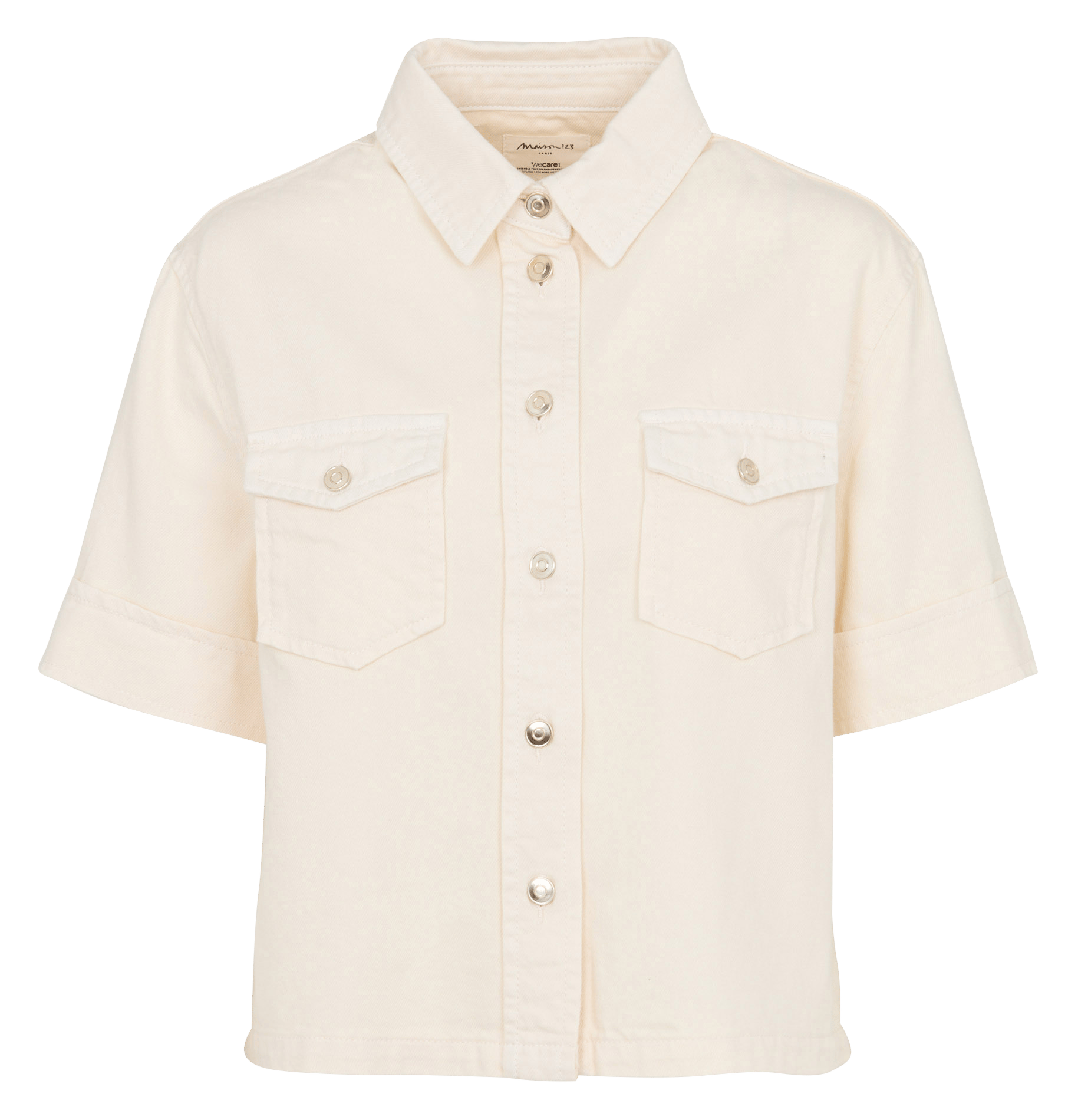 Chemise courte boutonnée en denim uni diego MAISON 123 Beige
