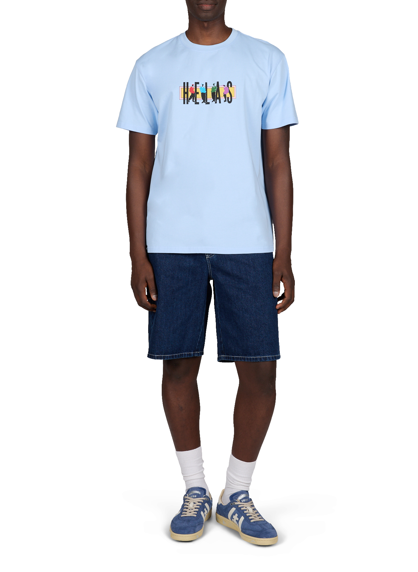 Short denim with cotton embroidery details HELAS CAPS Blue