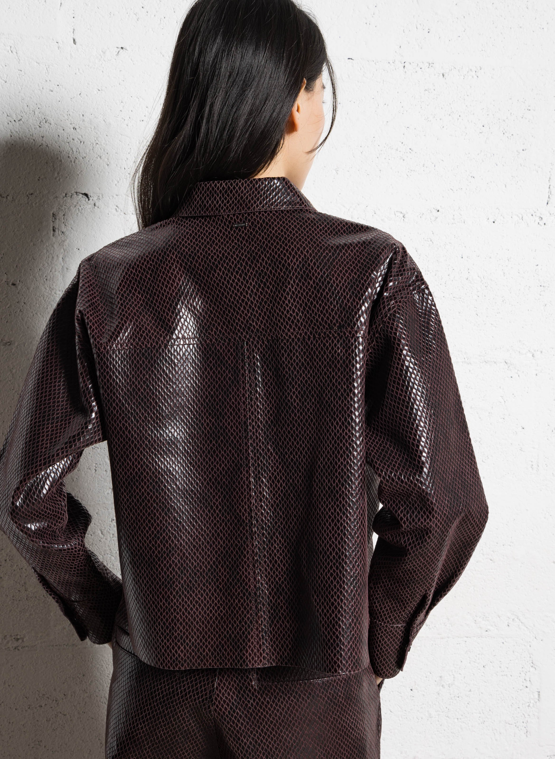 Veste droite col classique en cuir IKKS Violet