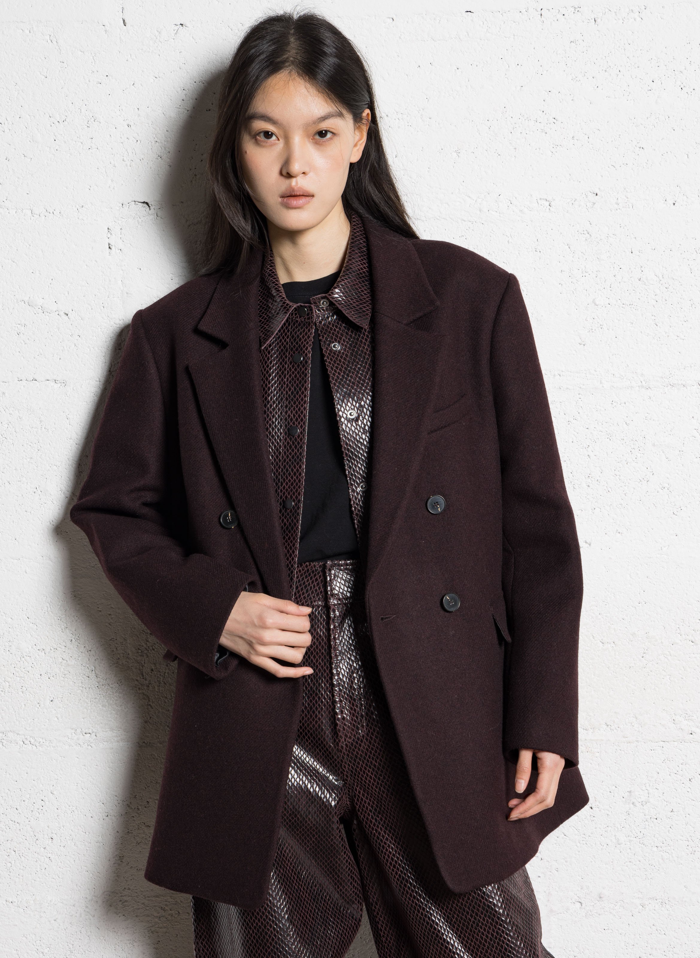 Manteau oversize col tailleur en laine mélangée IKKS Violet
