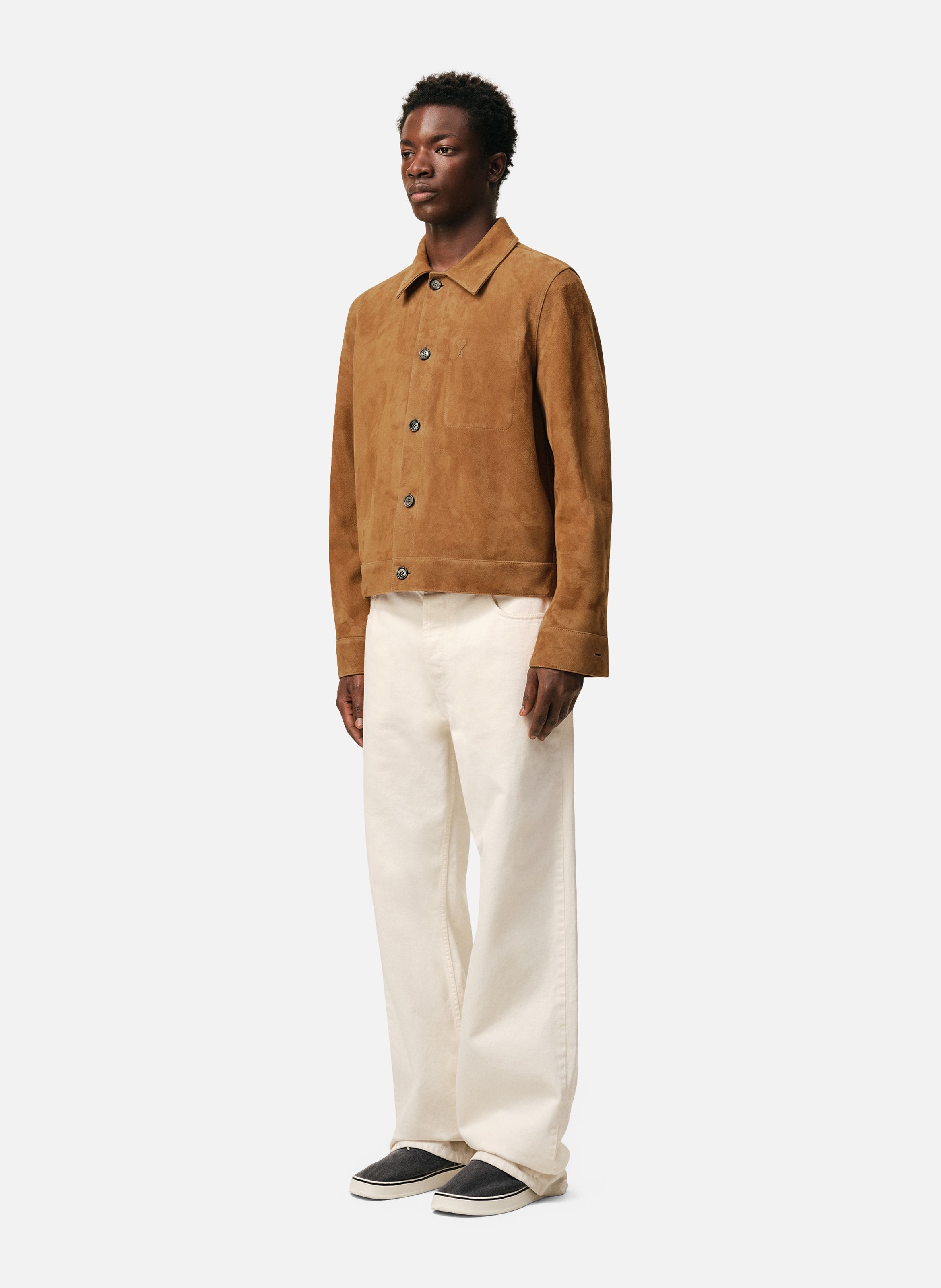 Veste boutonnée ami de coeur en cuir de chèvre AMI PARIS Marron