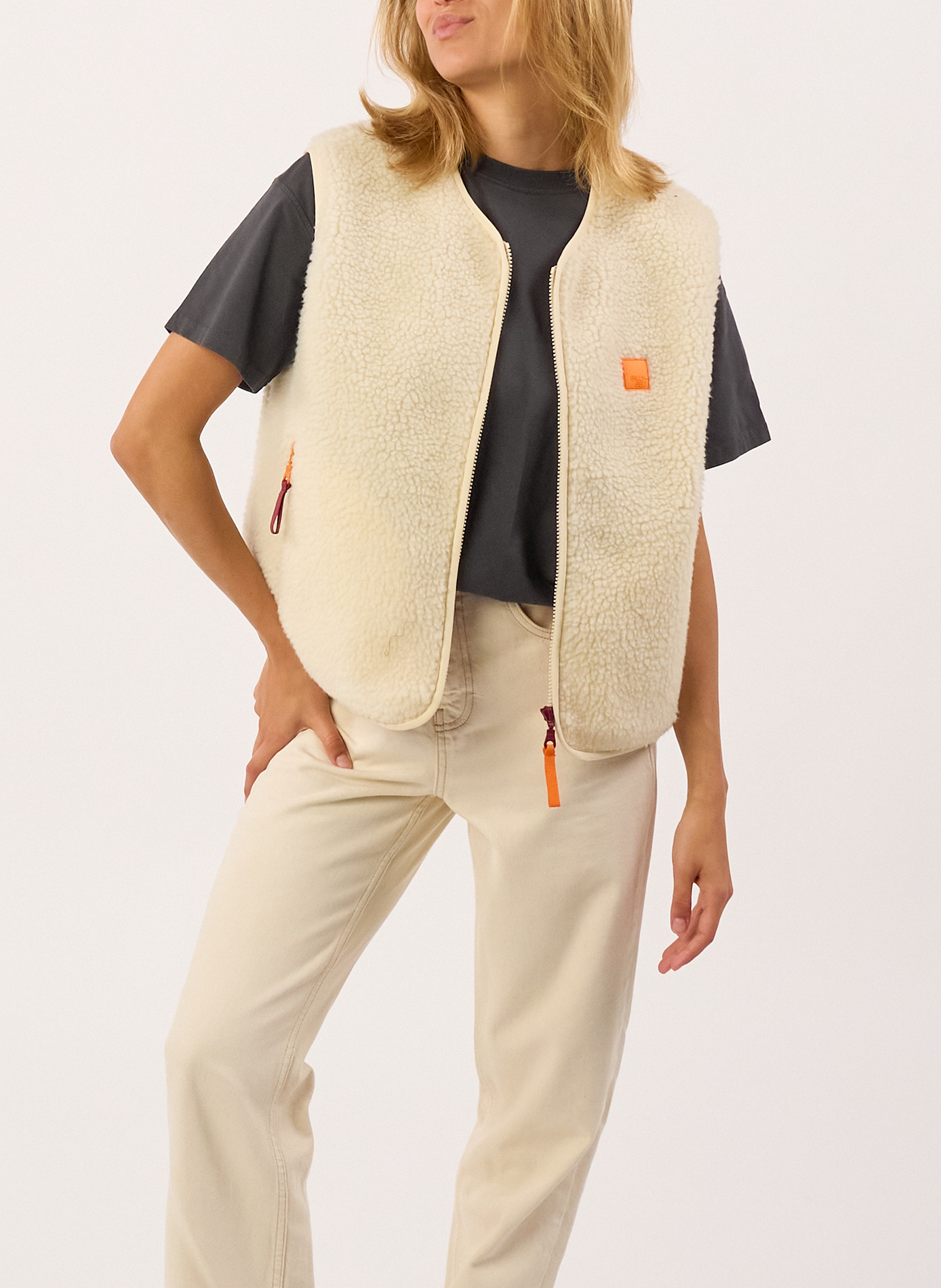 Veste sherpa zippée sans manches | Beige BILLYBELT Femme