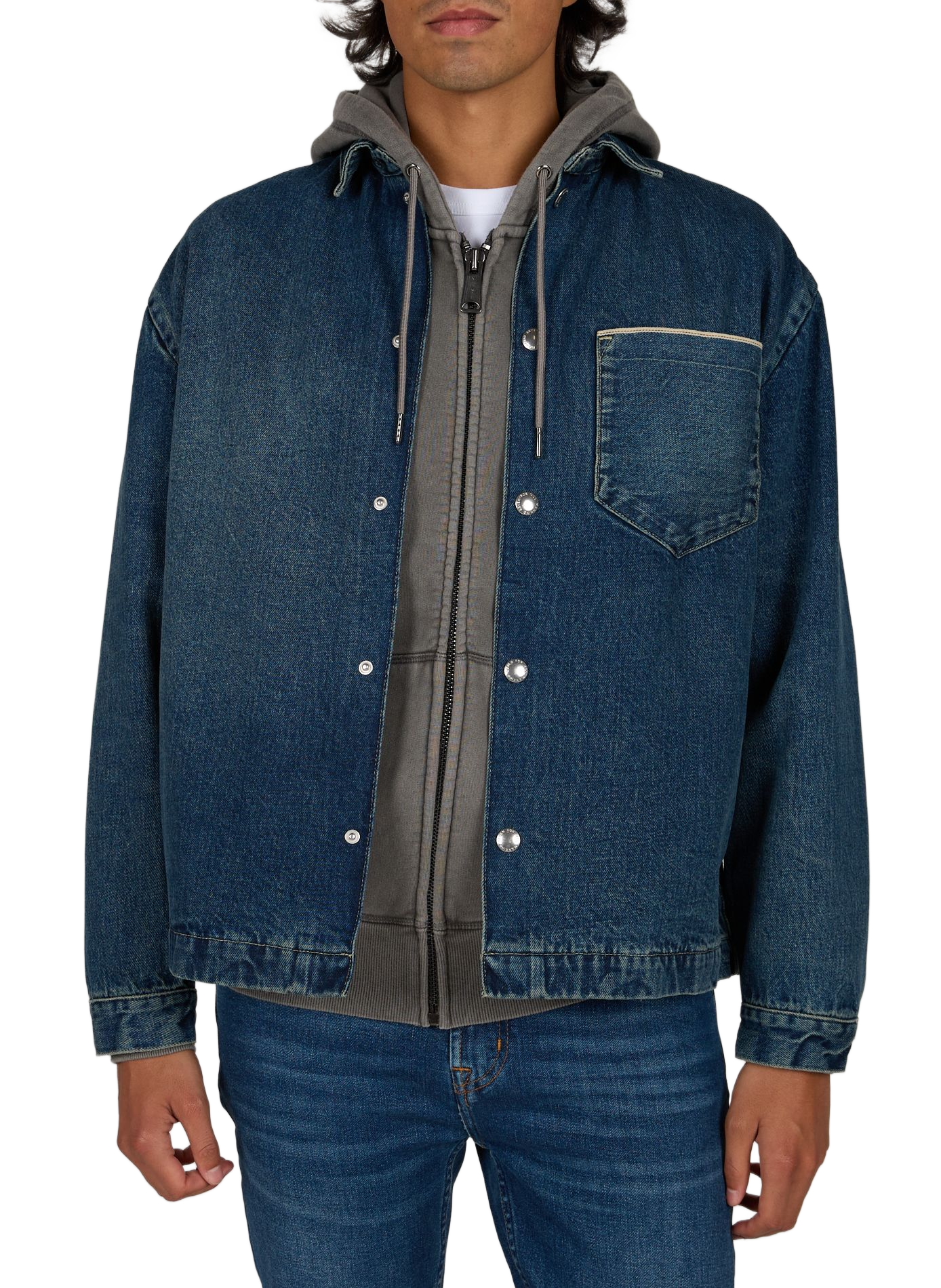 Gerade geschnittene Jacke aus Baumwoll-Denim 7 FOR ALL MANKIND Blau