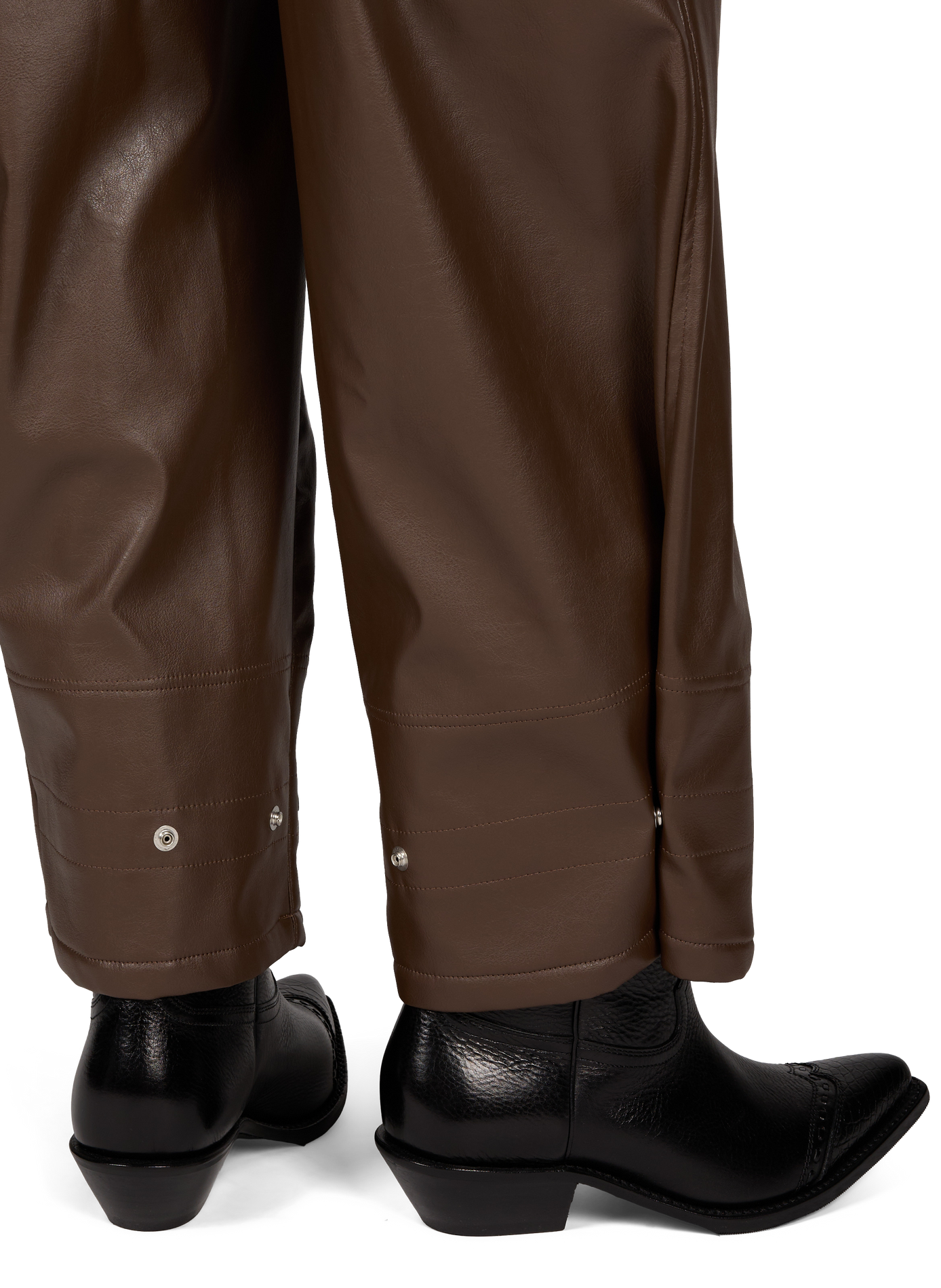 Straight Leg Faux Leather Jeans WANSIE Brown