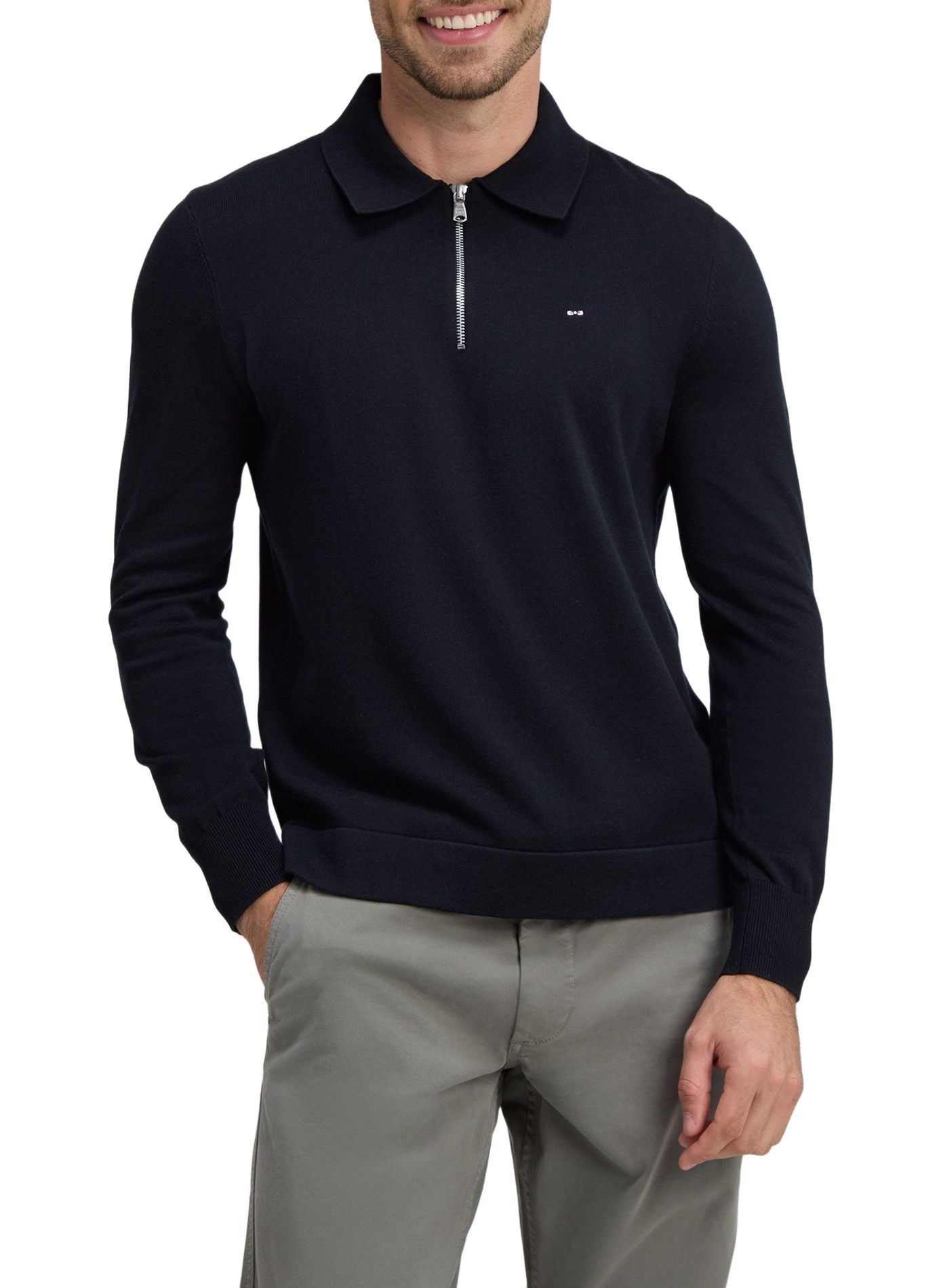 Pull col classique en coton mélangé EDEN PARK Zwart