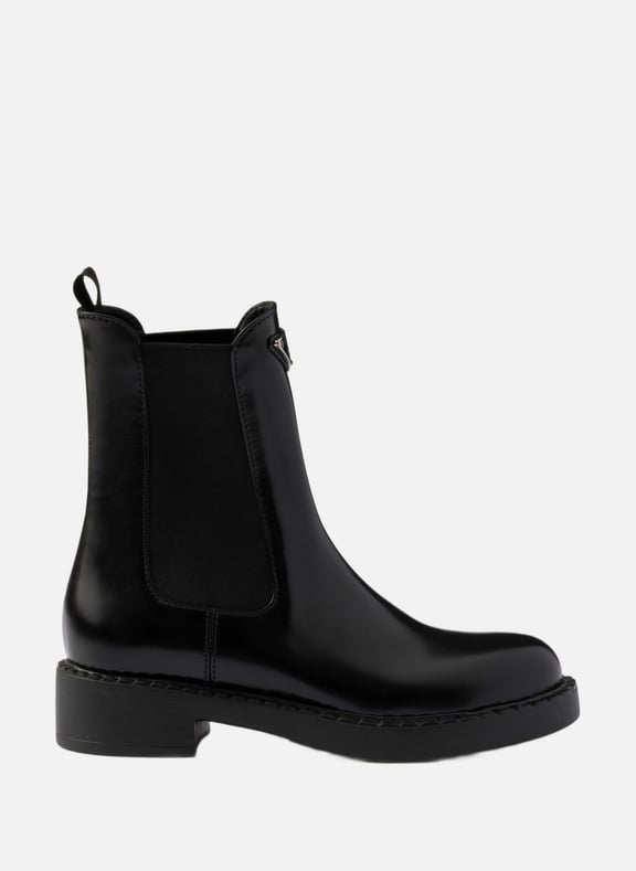 Bottines chelsea en cuir de veau brossé Noir by PRADA PRADA Bottines chelsea en cuir de veau brossé Noir