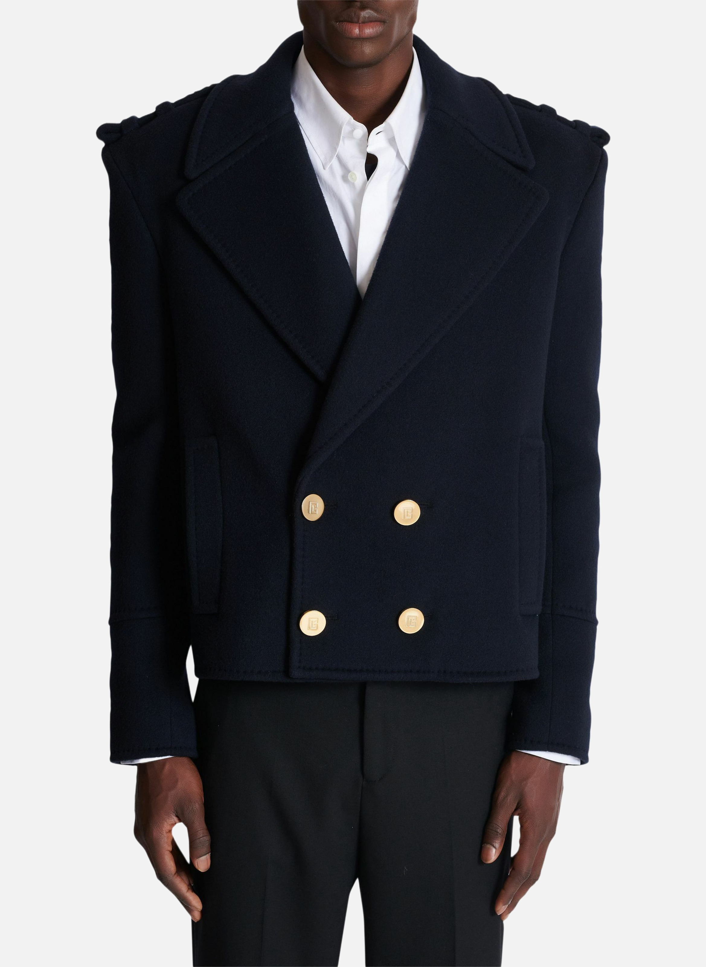 Caban court en laine BALMAIN Bleu