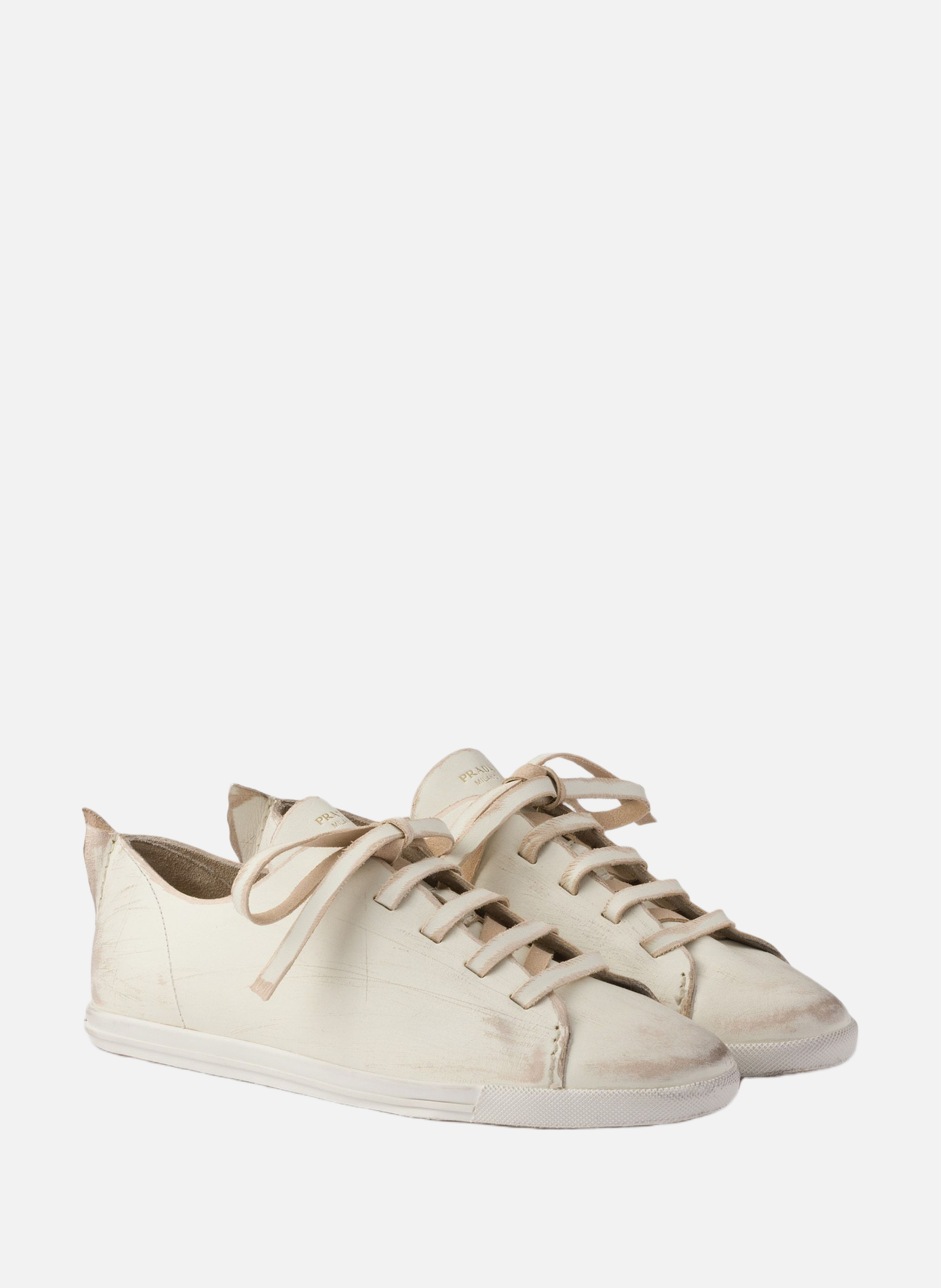 Baskets en cuir vieilli PRADA Beige