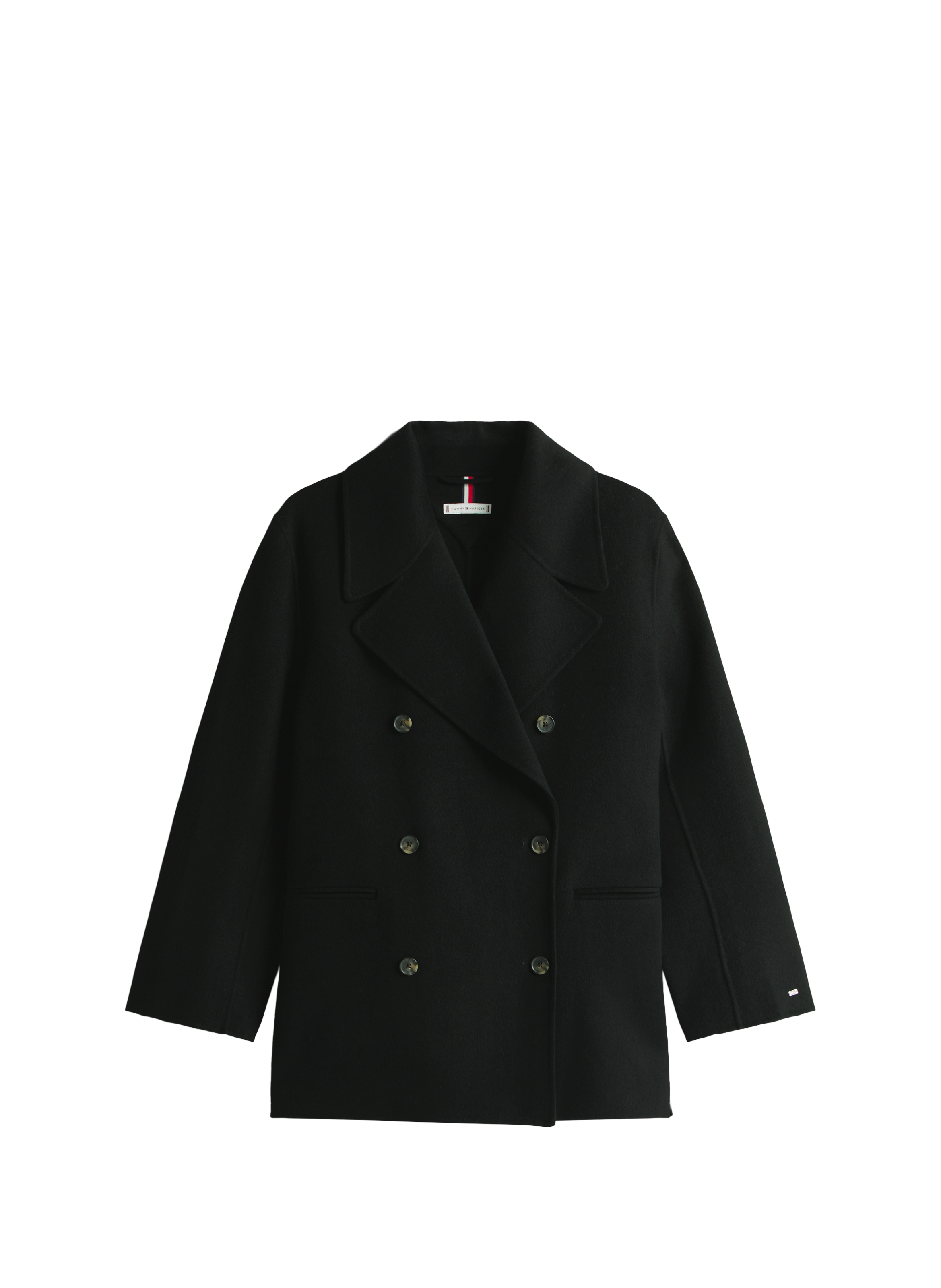 Manteau caban croisé en laine mélangée TOMMY HILFIGER Noir