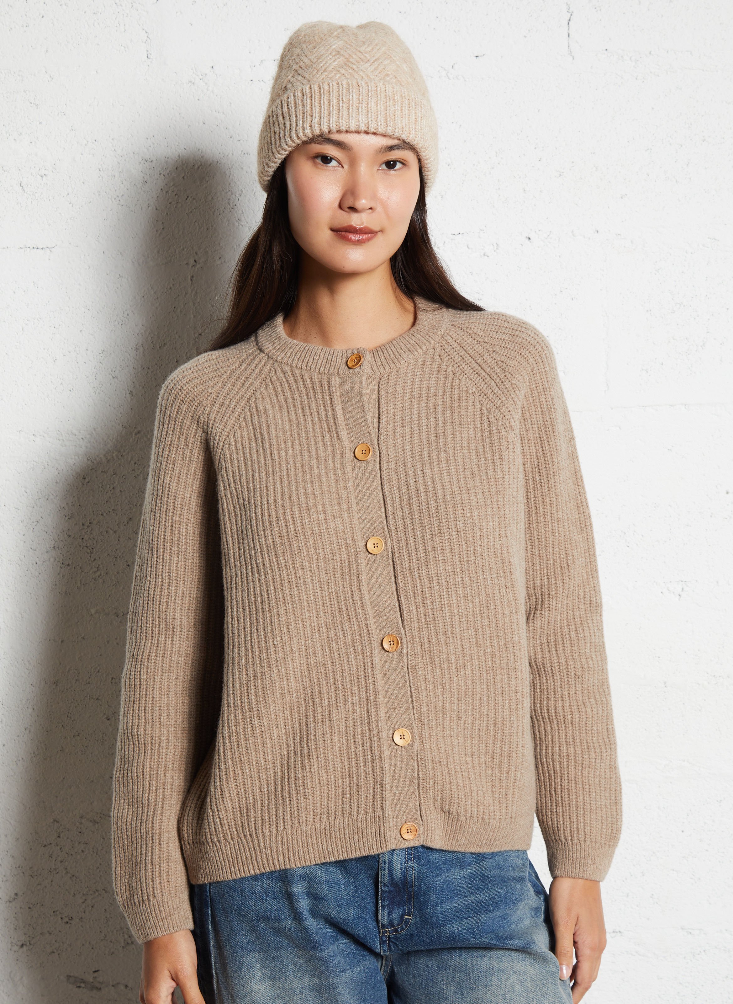 Cardigan boutonné en maille côtelée ARMOR-LUX Beige