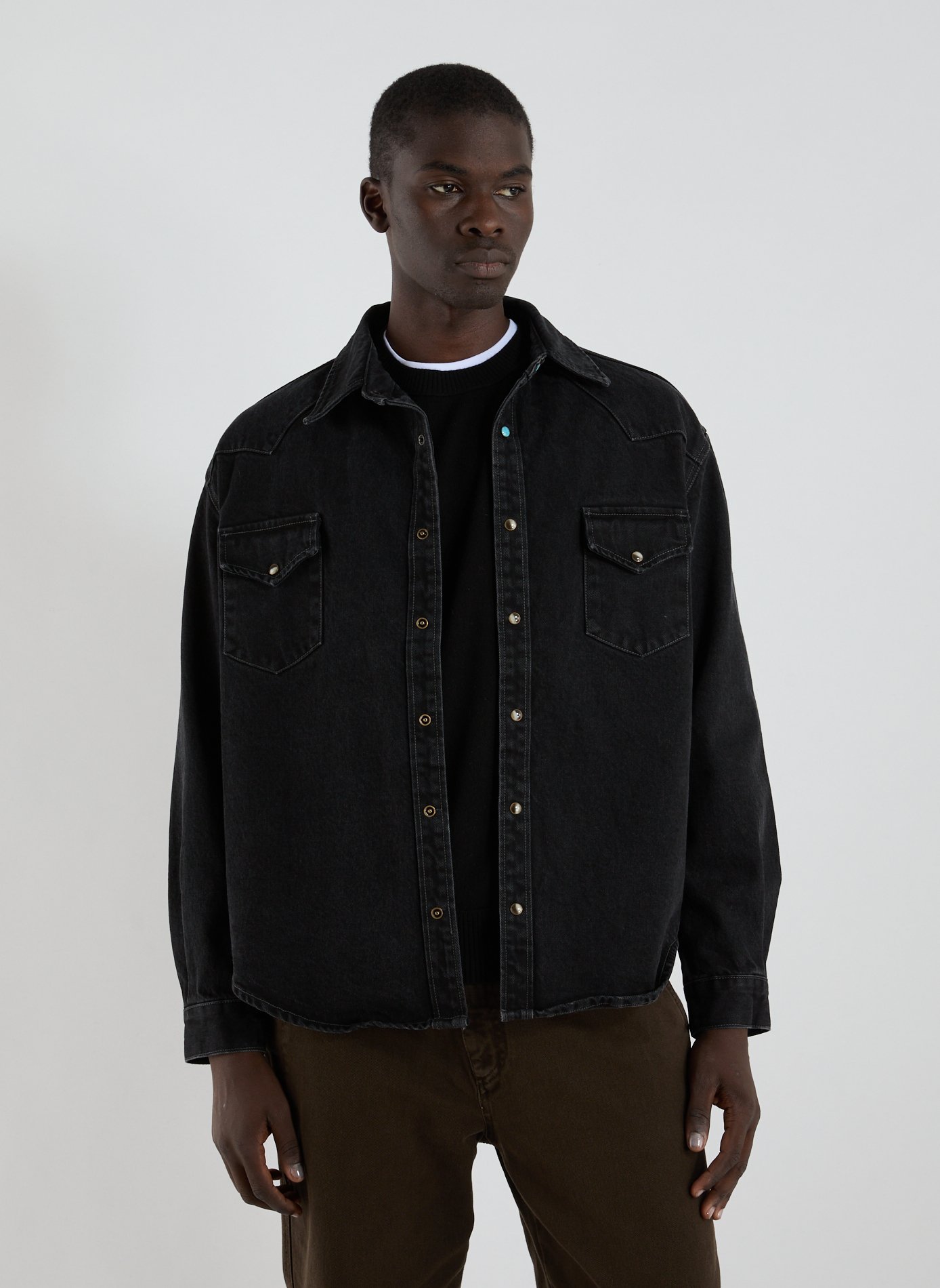 CALEB Oversized cotton shirt with patterns Black