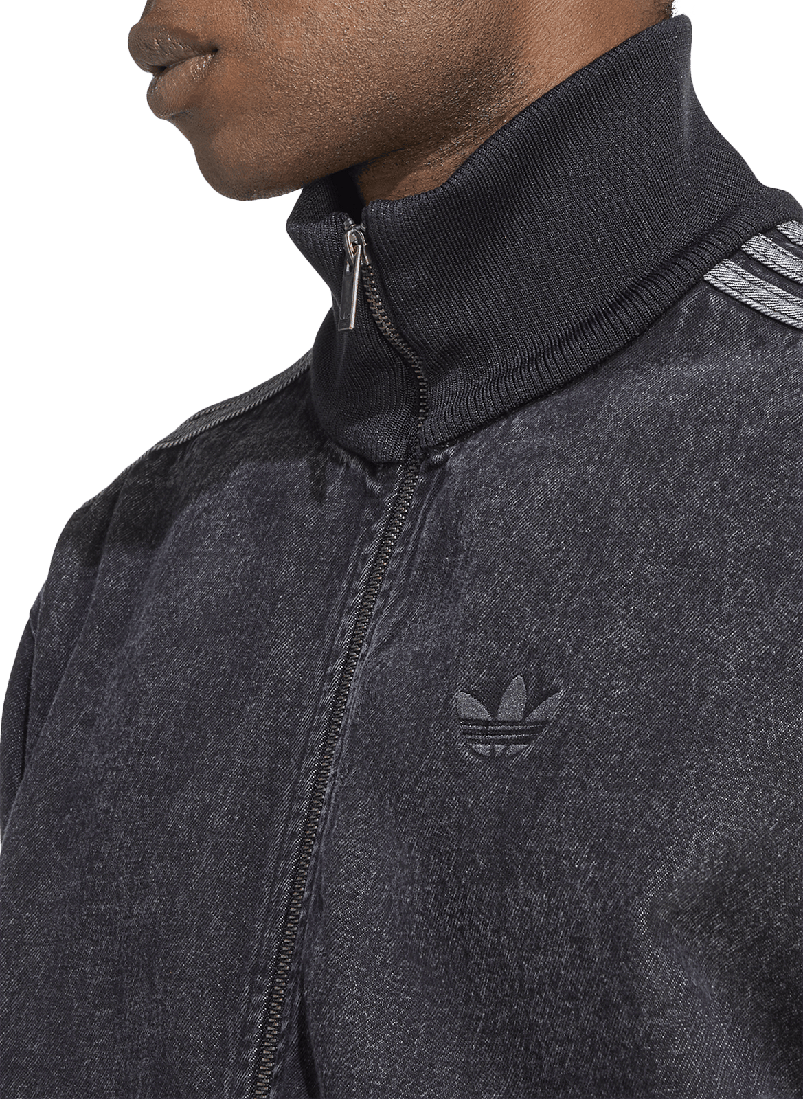 Blouson denim col montant en coton ADIDAS Noir