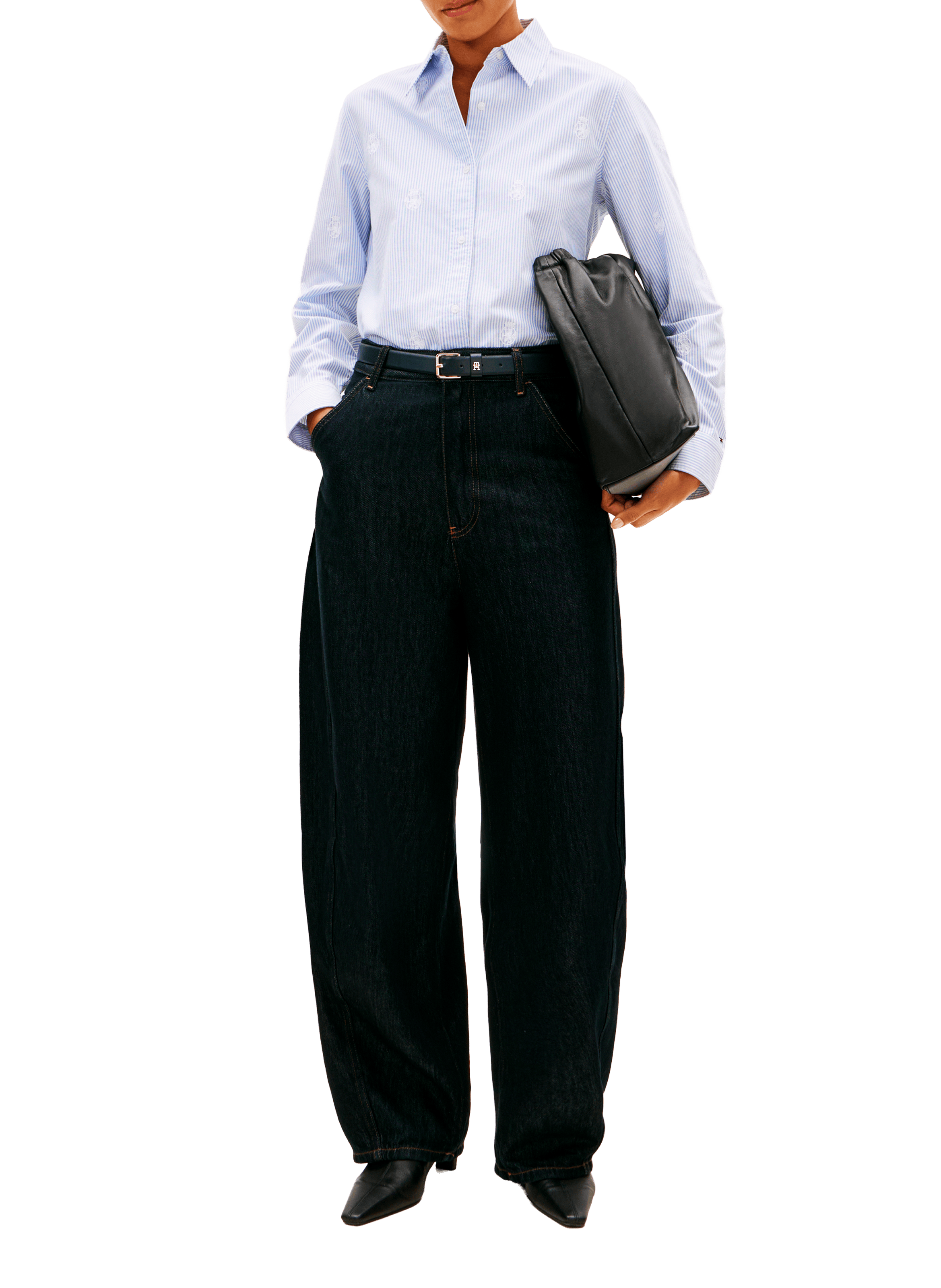 Chemise rayée avec broderie en coton TOMMY HILFIGER Bleu