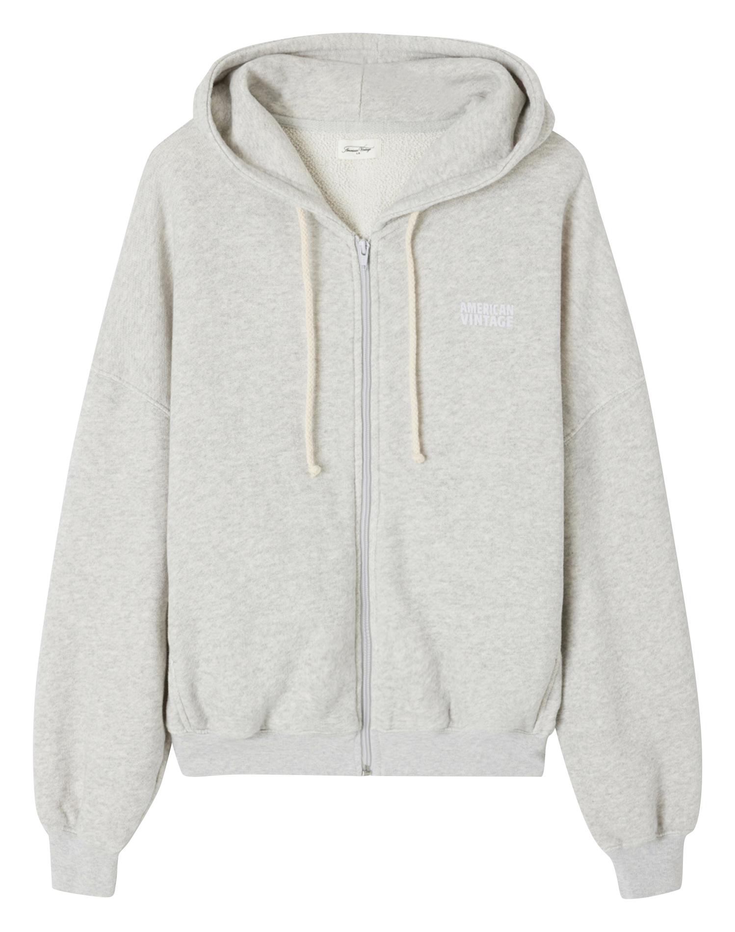 Sweat à capuche zippé et sérigraphié en coton bio kodytown AMERICAN VINTAGE Gris