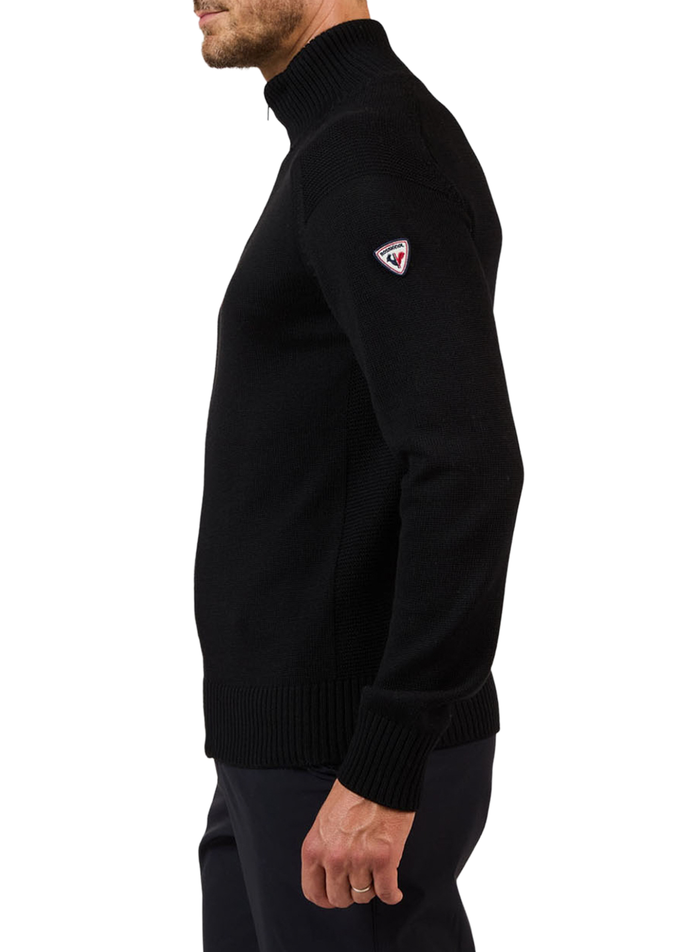Sweat zippé à col montant en laine mérinos ROSSIGNOL Noir