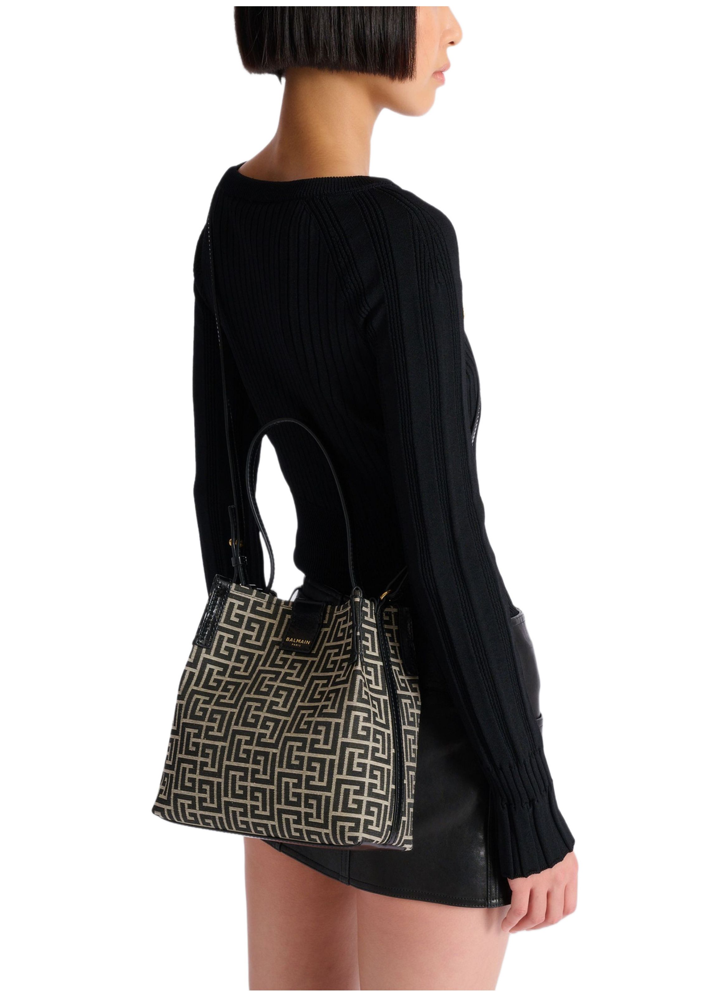 Sac release bucket en jacquard et cuir de veau BALMAIN Noir