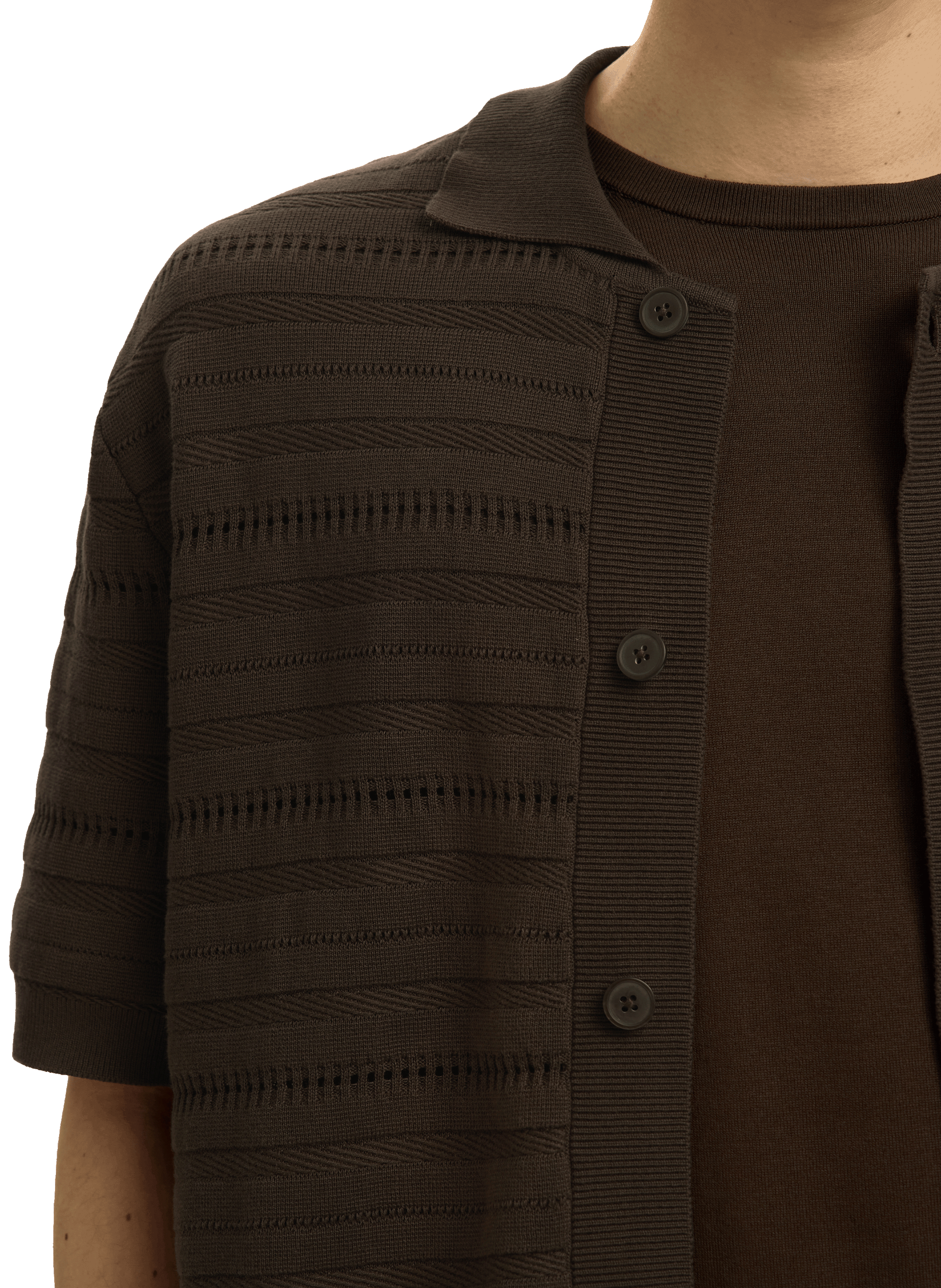 Short-sleeved cotton knit polo SELECTED Brown