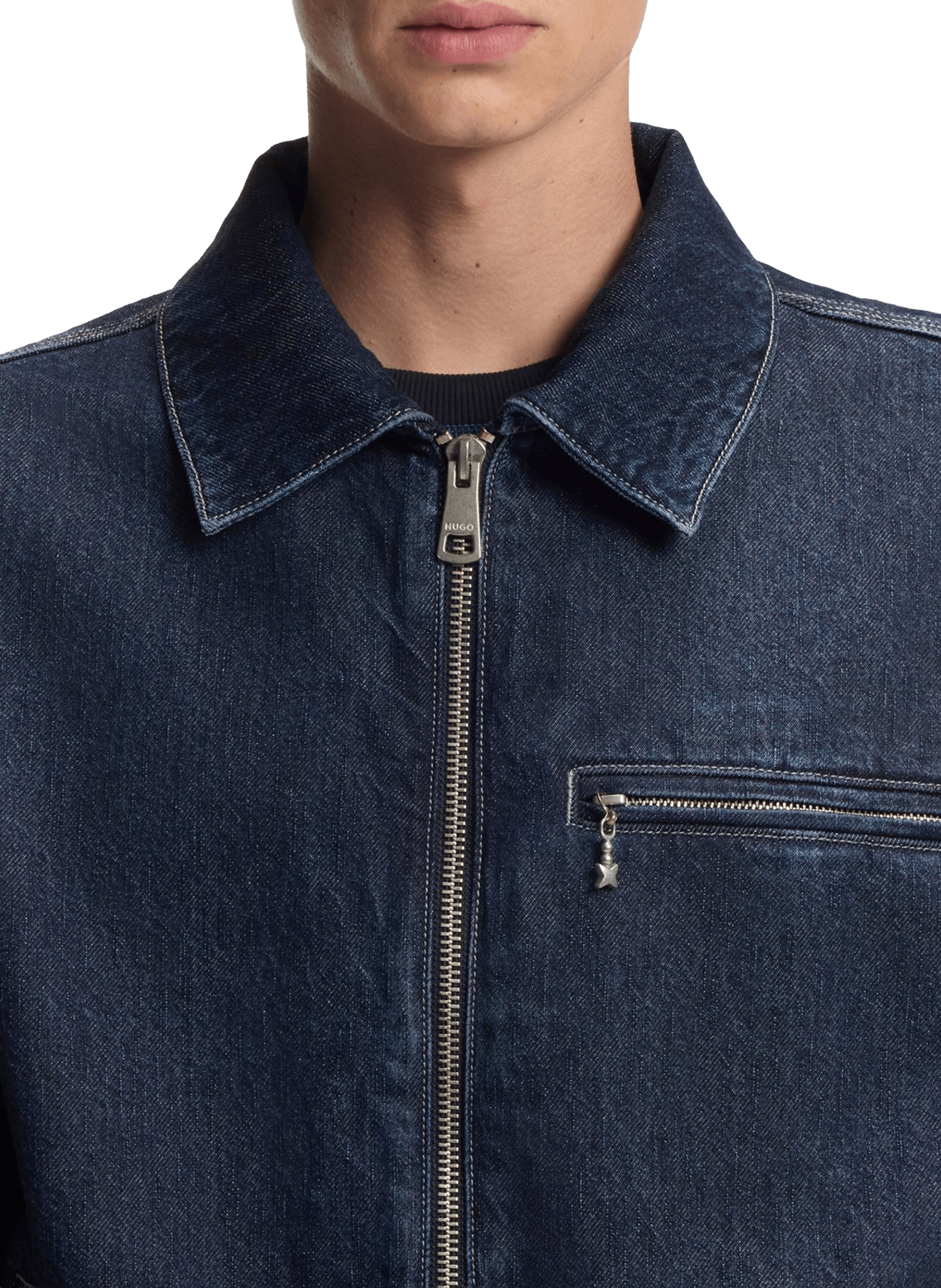 Zip-up cotton denim jacket HUGO BLUE Blue
