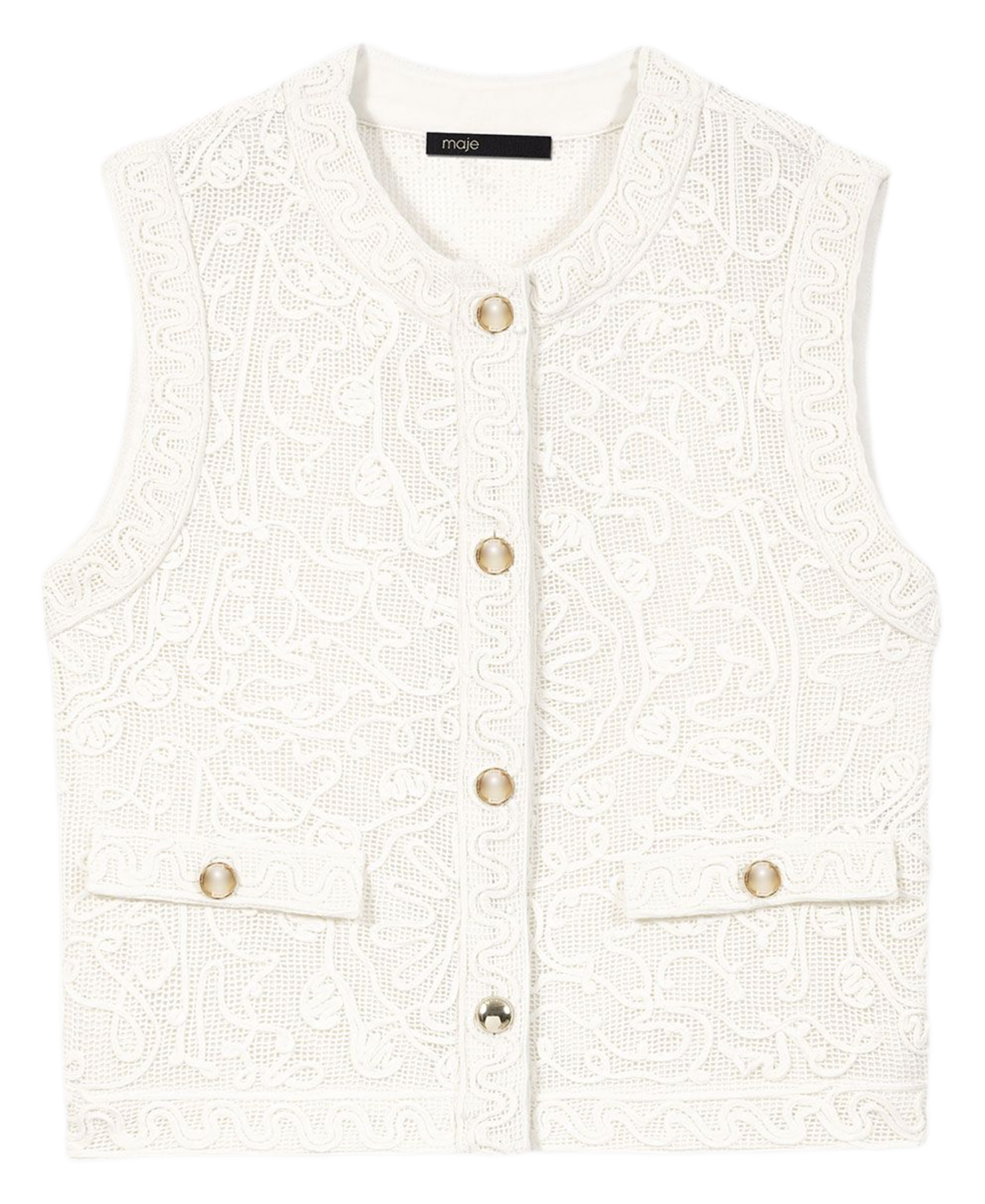 Gilet droit col rond en coton MAJE Beige