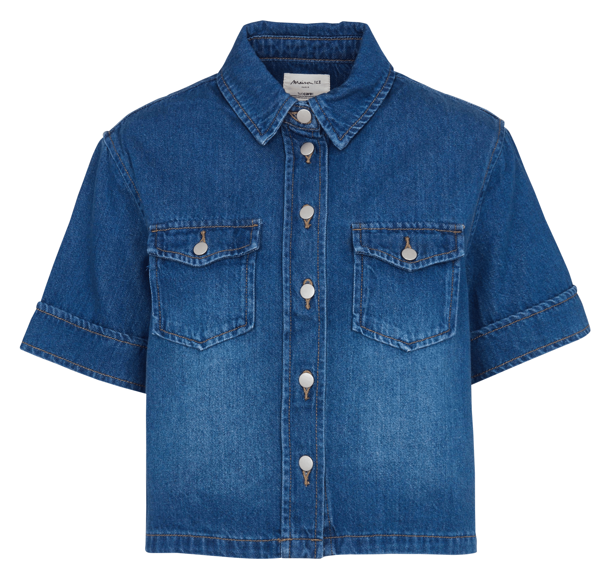 Chemise col classique en denim de coton diego MAISON 123 Bleu