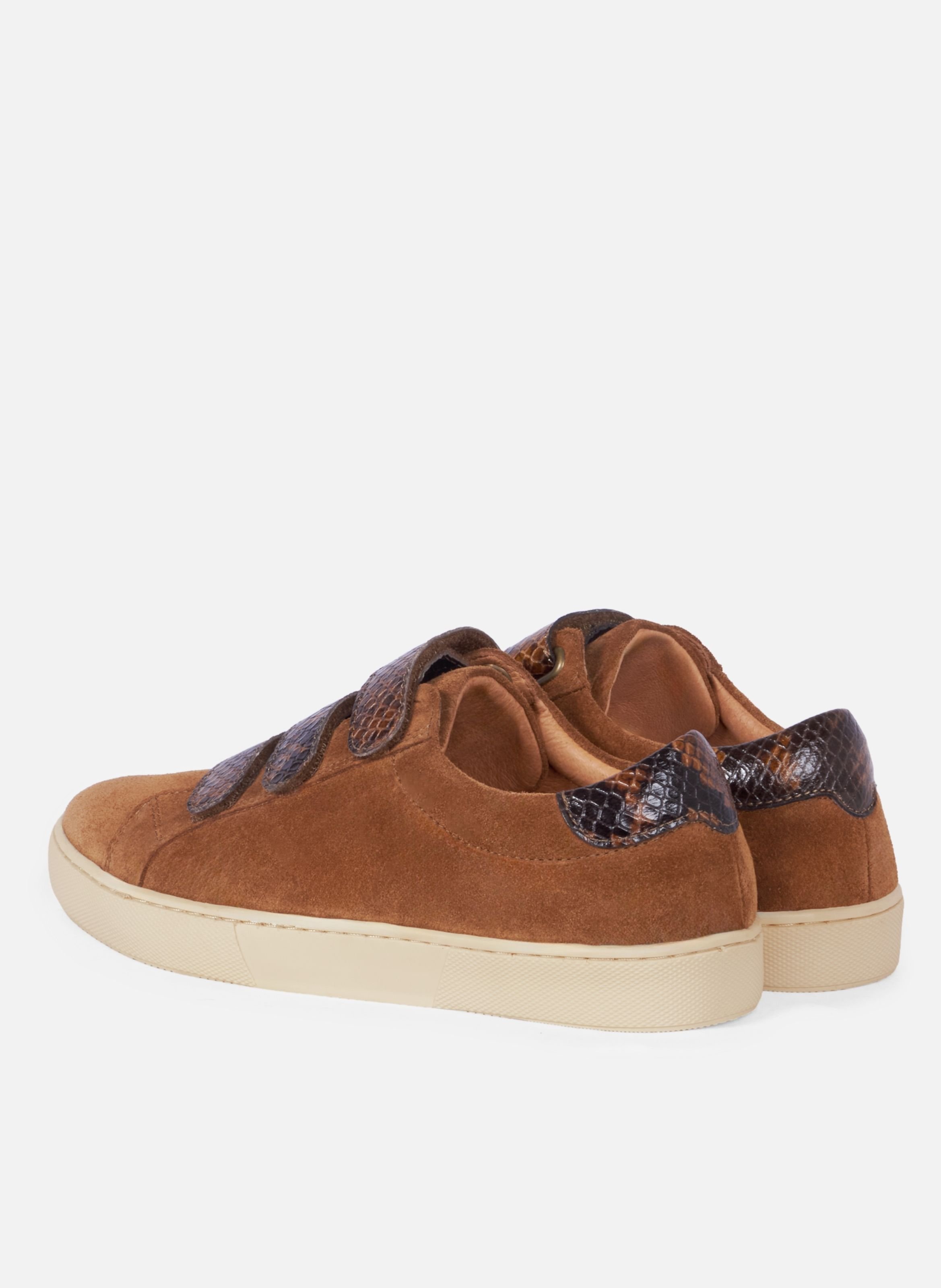 Baskets à scratch cuir bi-matière JULES & JENN Marron