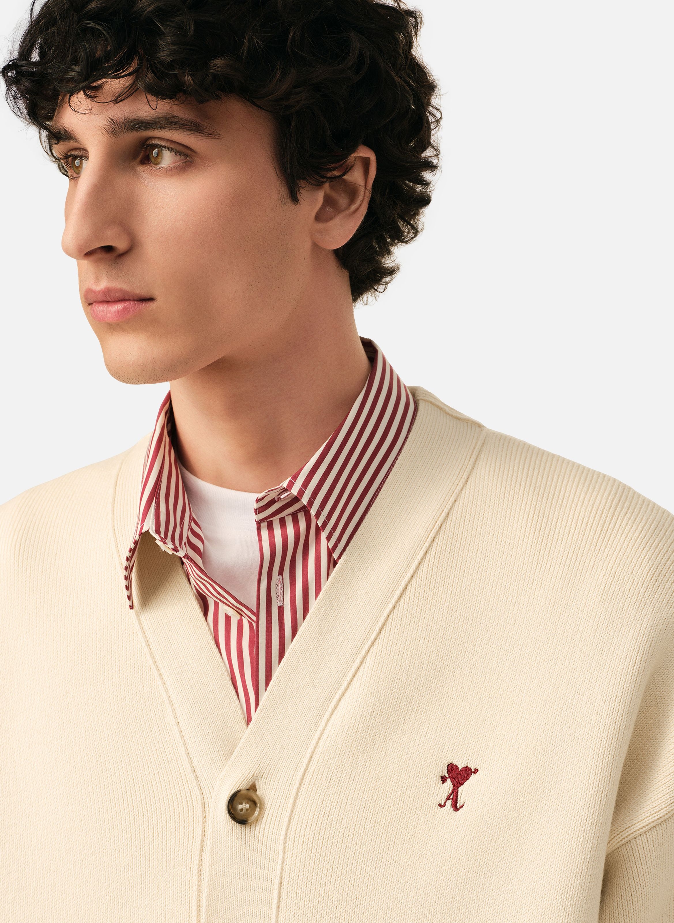 Cardigan ami de coeur flèche en coton et laine AMI PARIS Blanc