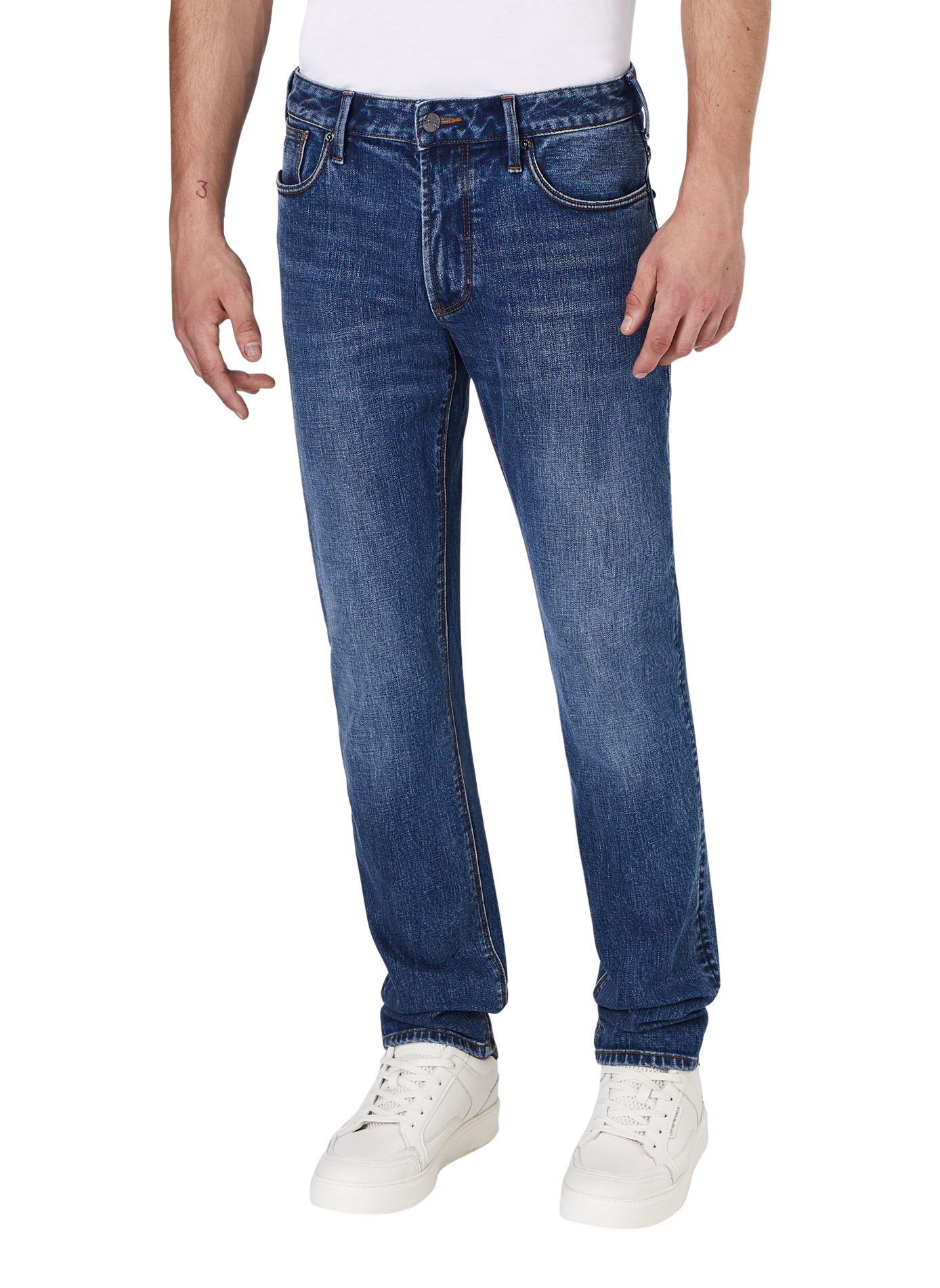 Jean droit en coton mélangé EMPORIO ARMANI Bleu
