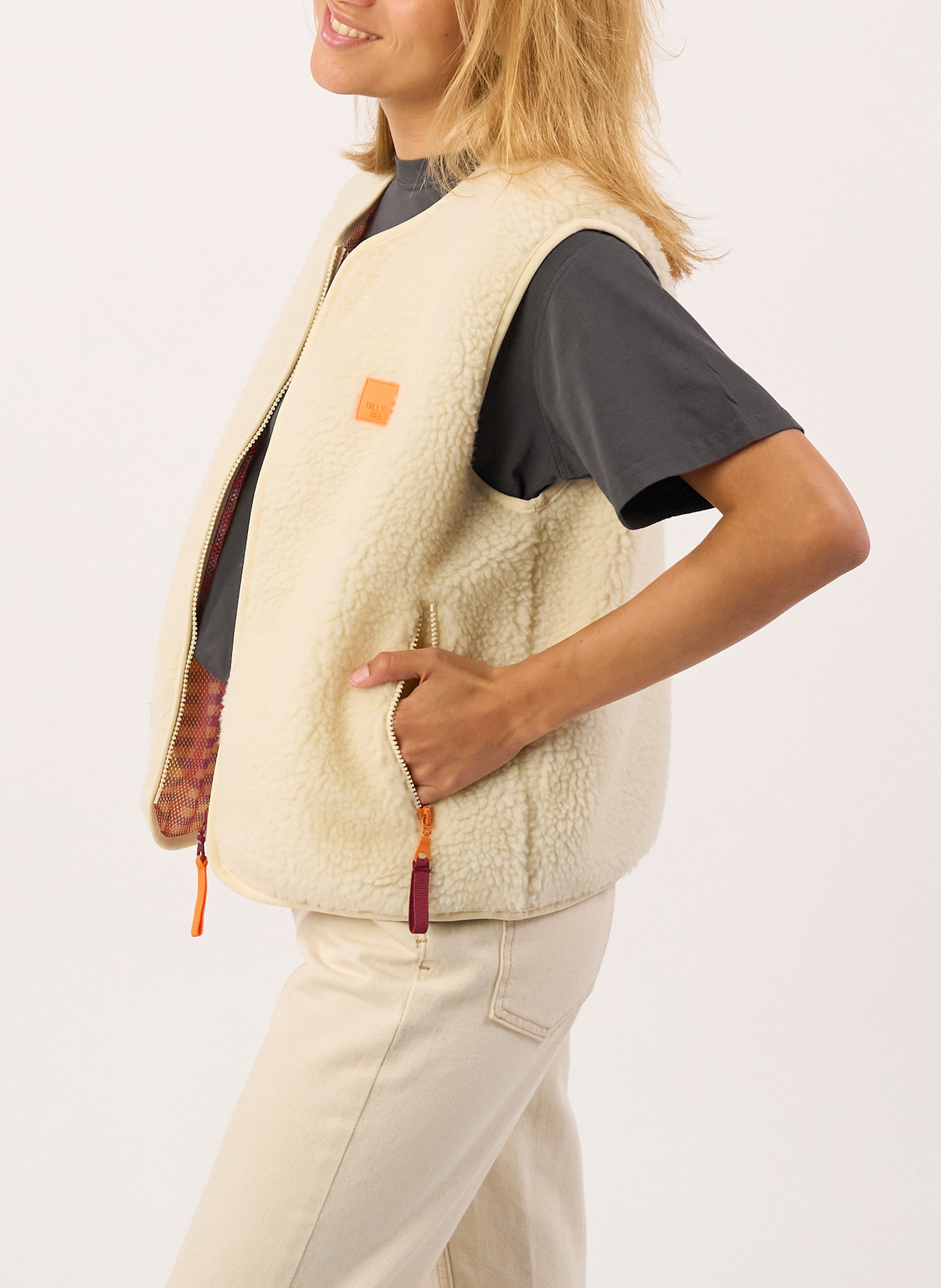 Veste sherpa zippée sans manches | Beige BILLYBELT Femme